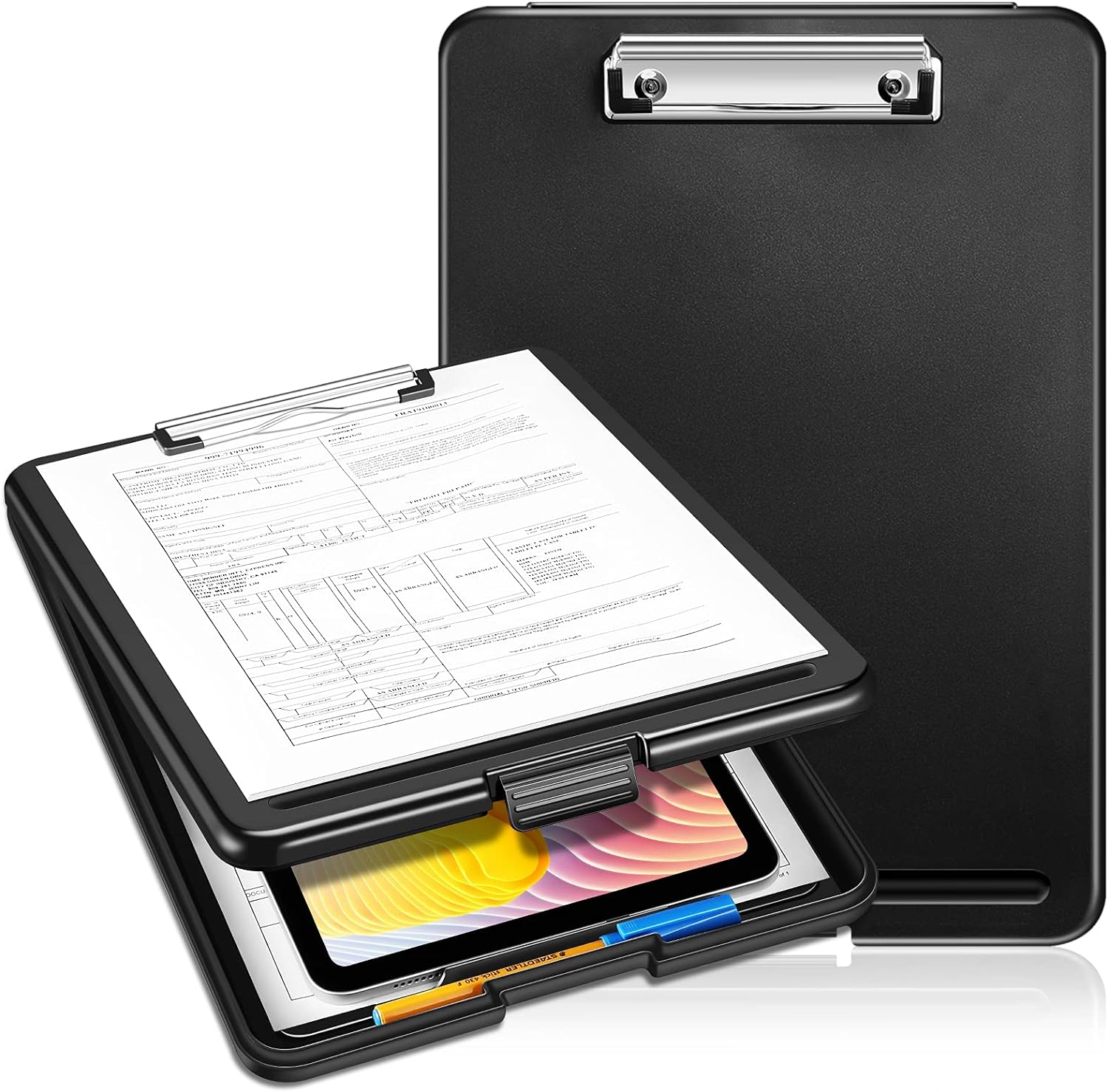 SITHON Nursing Clipboard with Storage, Heavy Duty Portable Writing Clipboard with Compartment Organizer for Nurse Doctor Medical Professionals Teachers Students Sales Coach School Office (Black)