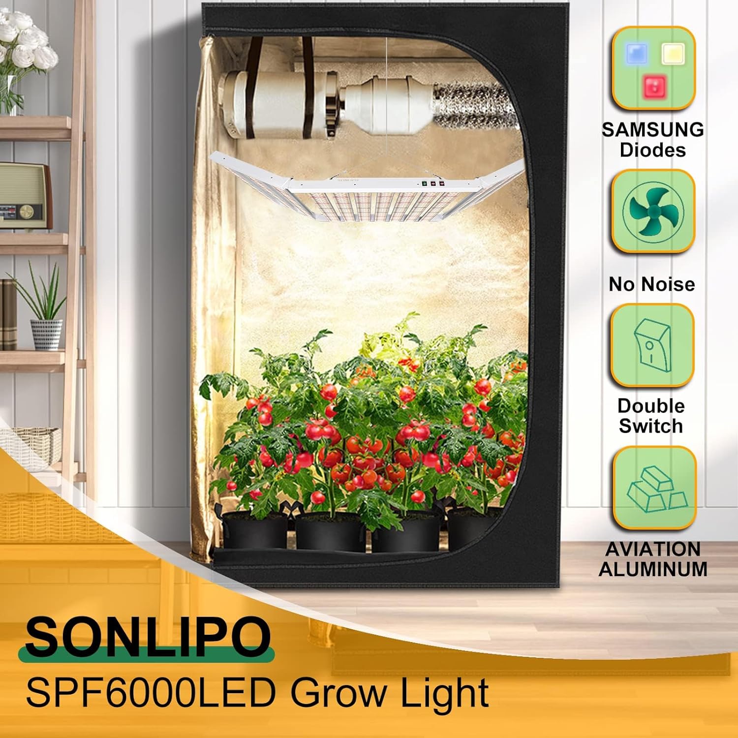 2024 New SPF6000 600W LED Grow Light 6x6ft Coverage with New Diodes & IR Lights Full Spectrum Veg Bloom Growing Lamps for Indoor Plants Seeding Flower Led Plant Light Fixture