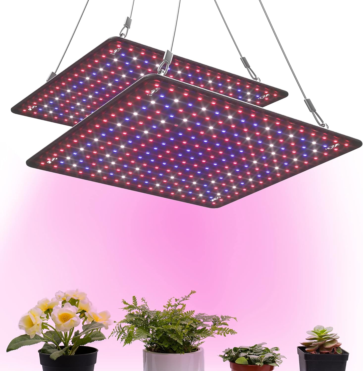 2 Pack LED Grow Light Panel 200W Lamp for Indoor Plants, Full Spectrum with White Blue Red UV IR LEDs for 4x4ft Coverage Grow Tent Greenhouse Veg and Bloom Seedlings Hydroponics