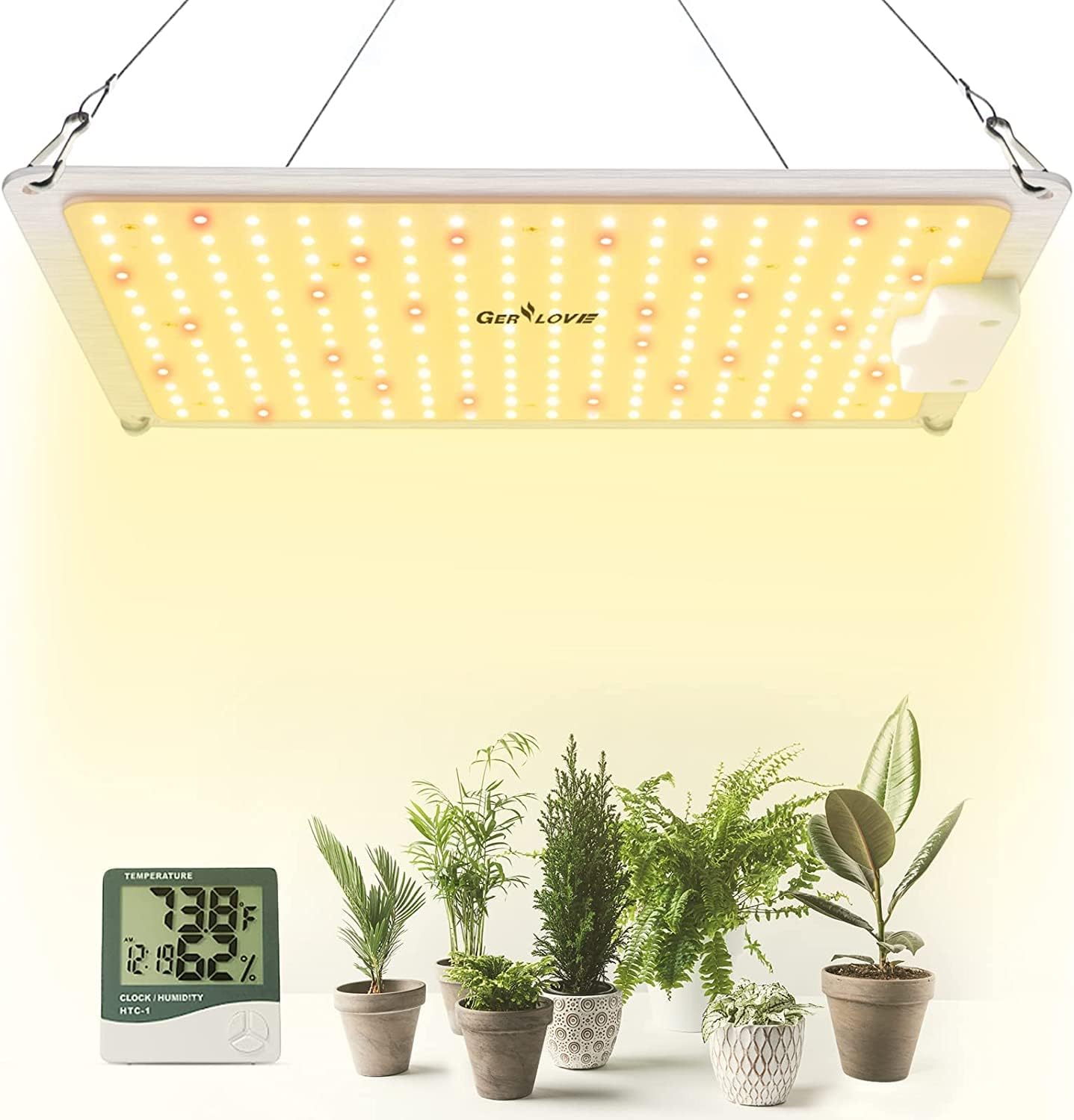 LED Grow Light, Full Spectrum Dimmable Plant Lights with Thermometer Humidity Monitor, Growing Lamps for Indoor Plants Veg Bloom Seedlings 2x2/3x3 Ft Coverage