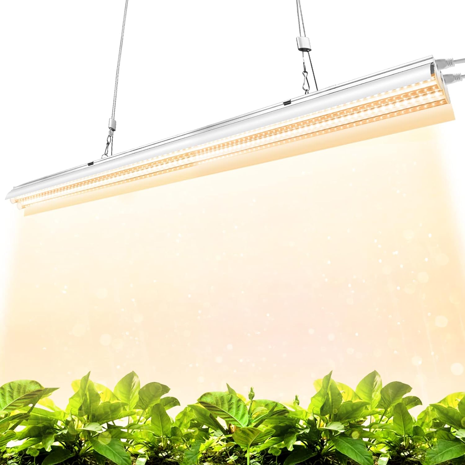 Monios-L T5 LED Grow Light, 4FT Full Spectrum Sunlight Replacement, 60W High Output Integrated Fixture with Rope Hanger for Indoor Plants, Hydroponics, Seedling, Growing, Blooming