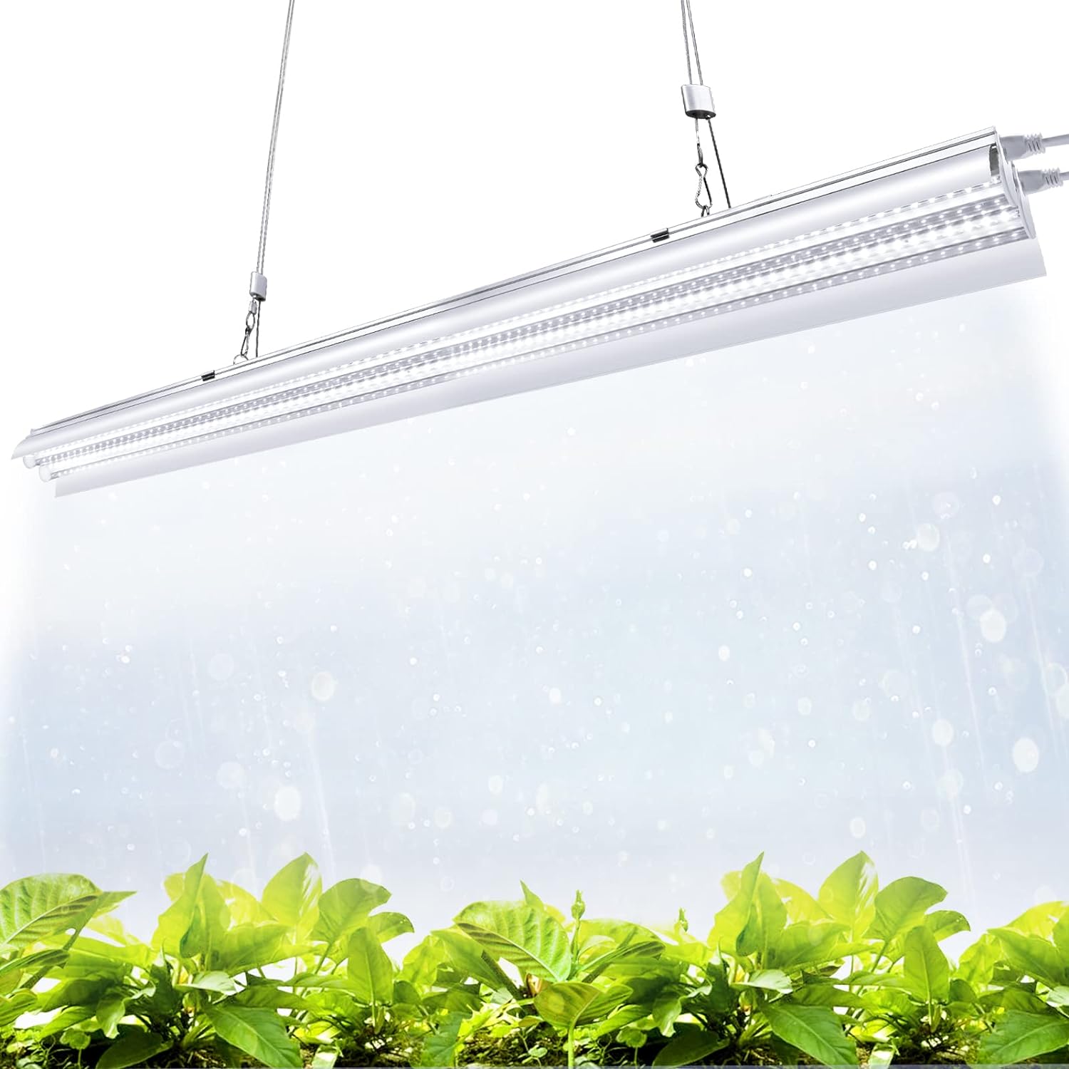 Monios-L LED Grow Light,Indoor Growing Lights for Seedlings,4FT 60W 5000K Full Spectrum,Hanging Plant Lamp with Dual Grow Strips,Individual ON/Off Switch for Greenhouse Hydroponic/Flowering/Fruiting