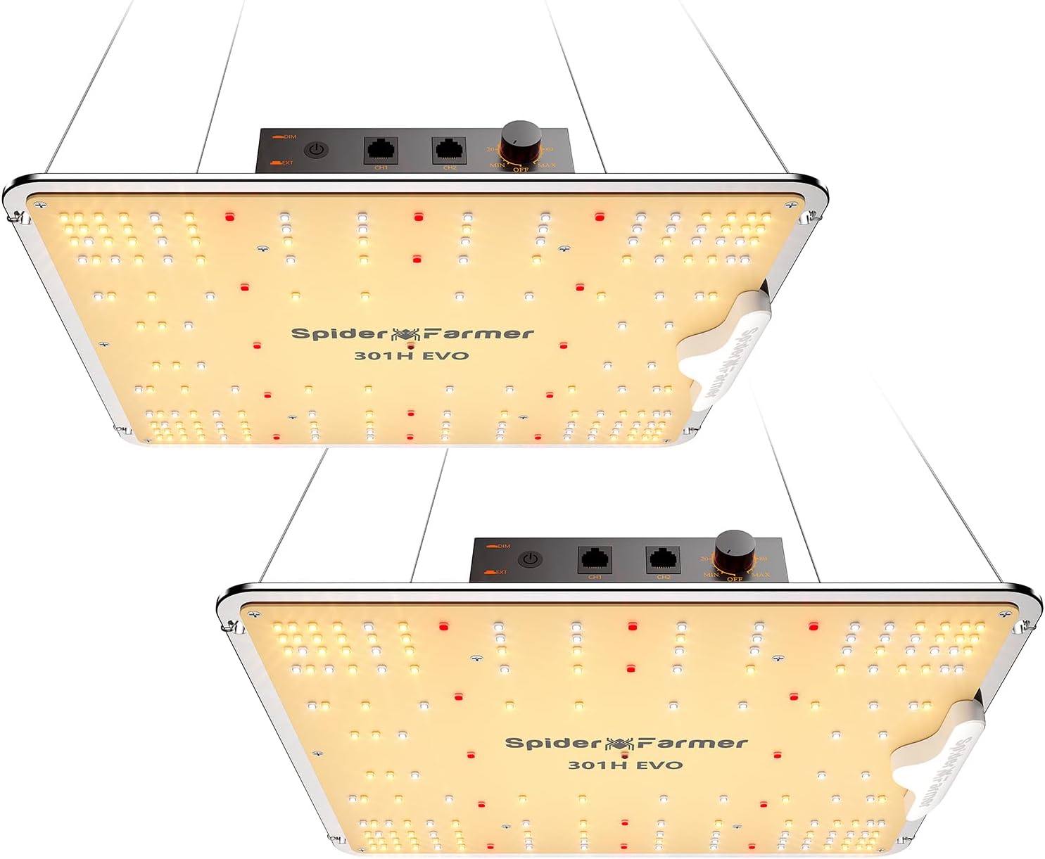 Spider Farmer 2024 New EVO SF1000 2 Pack LED Grow Light with Samsung LM301H EVO High Efficiency & Dimmable Lighting Full Spectrum Grow Light for Indoor Plants Veg Bloom Growing Lamps for 2x4 Grow Tent