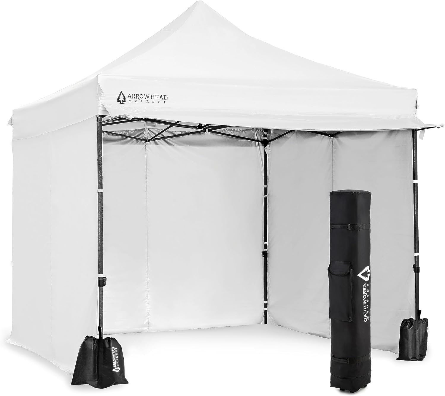 ARROWHEAD OUTDOOR 10x10 Heavy-Duty Pop-Up Canopy, Instant Shelter, Easy One Person Setup, Water & UV Resistant, Push Button Legs, Wheeled Bag, Guide Ropes, Awning, White v2 (New) (KGS0393U)