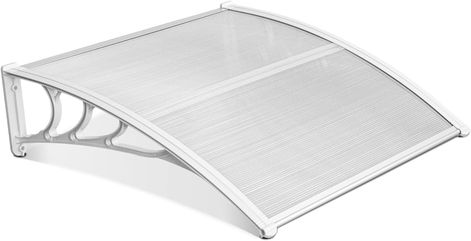 MCombo 116 inch / 78 inch / 39 inch Window Awning Outdoor Polycarbonate Hollow Sheet Door Patio Canopy (40''x40'', White Canopy/Pure White Bracket)