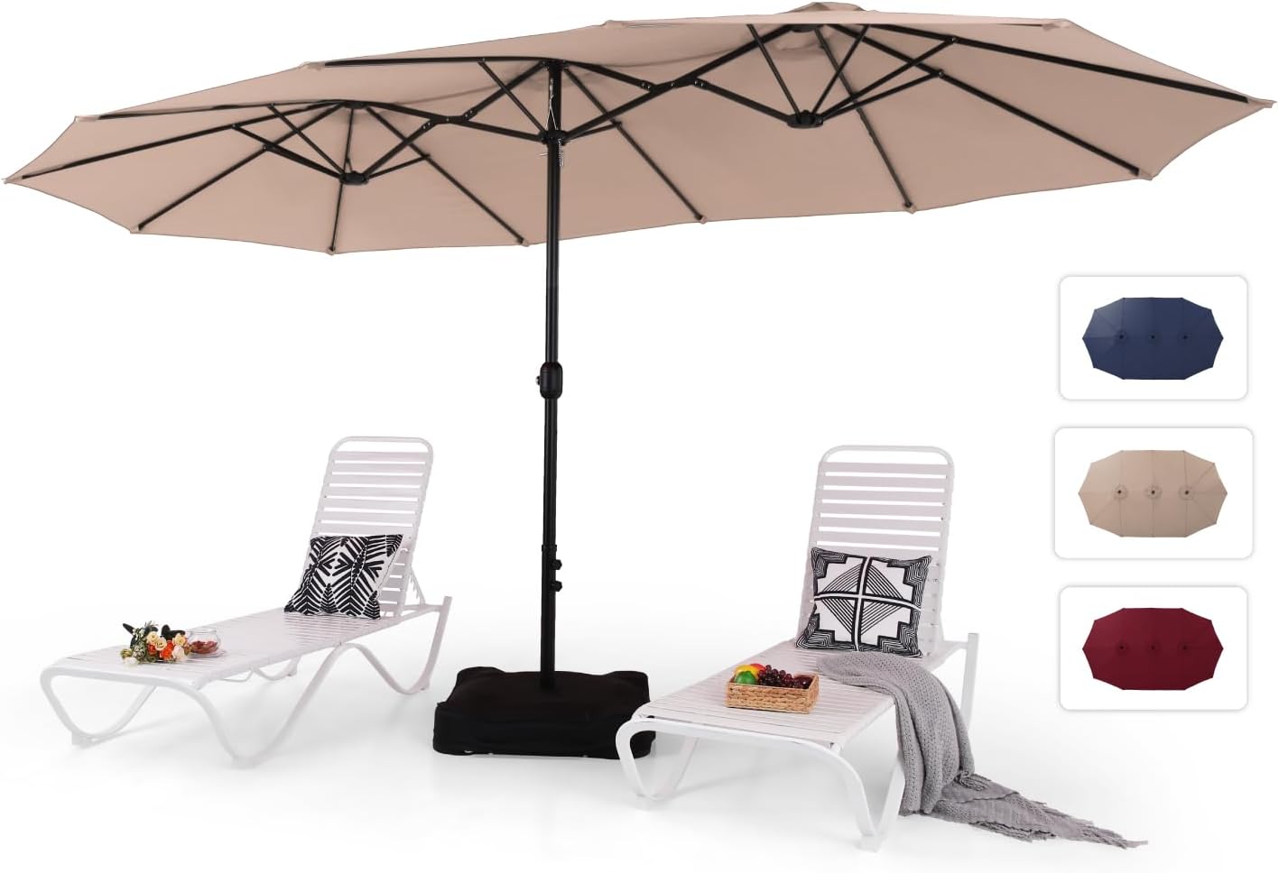 MFSTUDIO 15ft Double Sided Patio Umbrella with Base Included, Outdoor Large Rectangular Market Umbrellas with Crank Handle for Deck Pool Shade