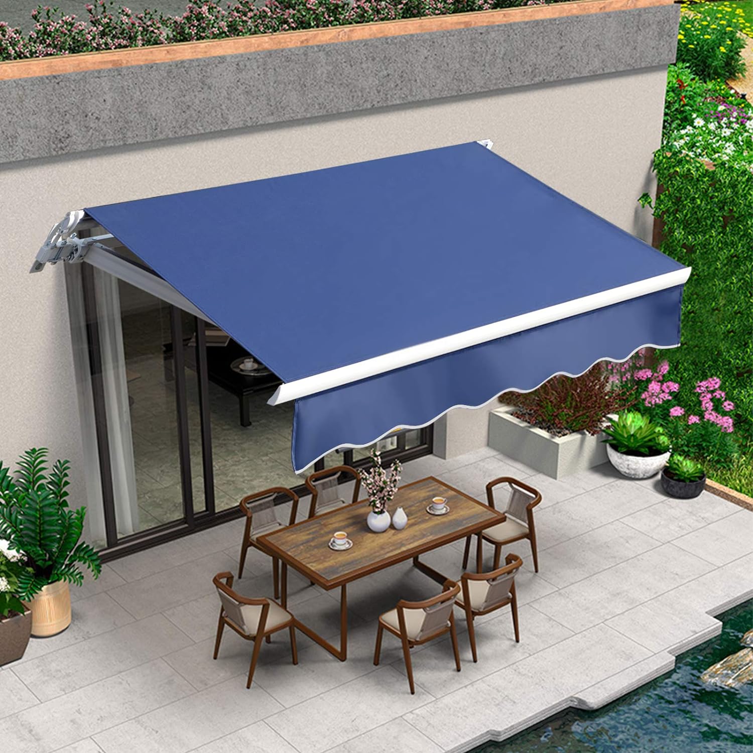 9.8'x8.2' Patio Awning Retractable Awning Cover Sunshade Shelter Outdoor Canopy with Crank Handle and Water-Resistant Polyester for Courtyard, Balcony, Shop, Restaurant, Cafe, Deck