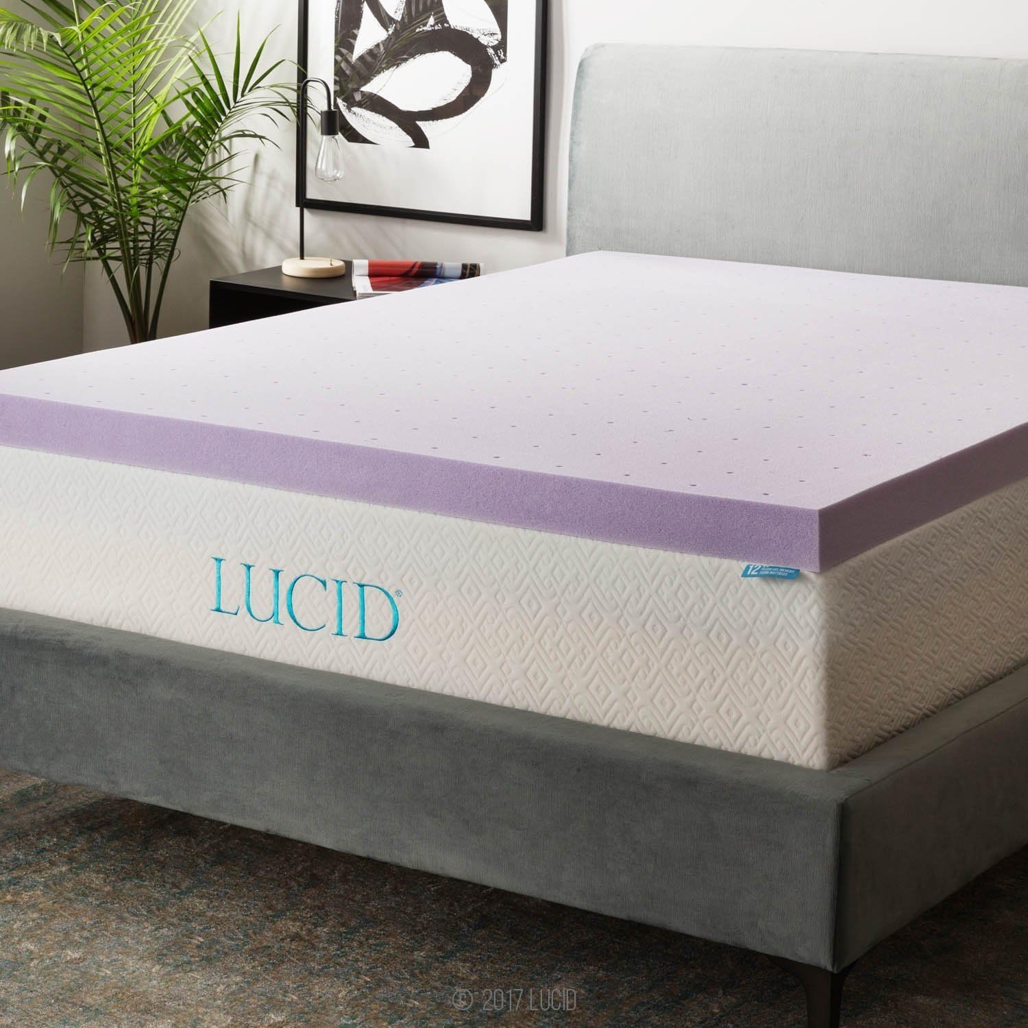 LUCID 3 Inch Lavender Infused Memory Foam Mattress Topper - Ventilated Design - Cal King Size