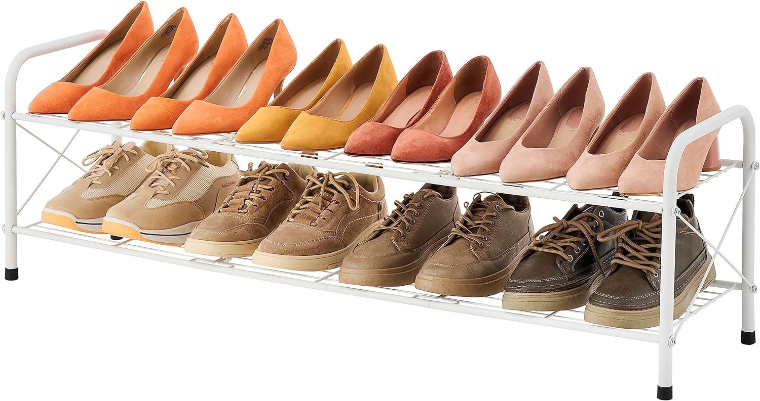 Hoctieon 2 Tier Shoe Rack for Closet, Shoe Rack FreeStanding, Entryway Shoe Shelf, Shoe Storage Organizer, Durable Mesh Style Shoe Rack, White