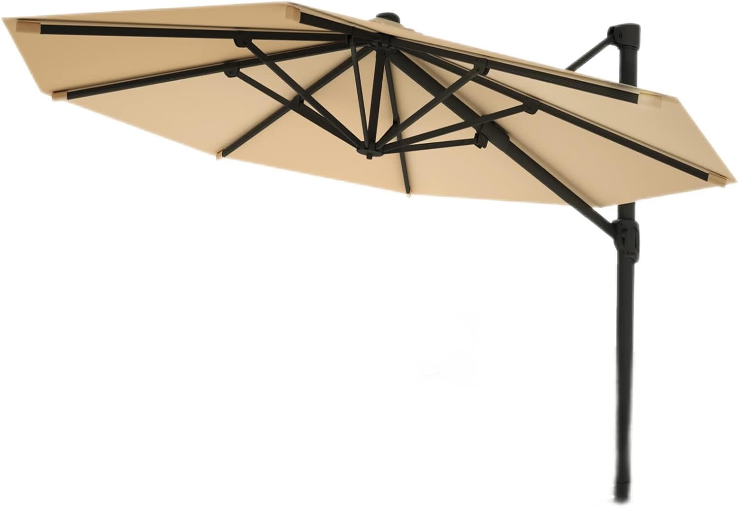 wikiwiki 12 FT Cantilever Patio Umbrellas Outdoor Large Offset Umbrella w/ 36 Month Fade Resistance Recycled Fabric, 6-Level 360Rotation Aluminum Pole for Deck Pool Garden, Beige