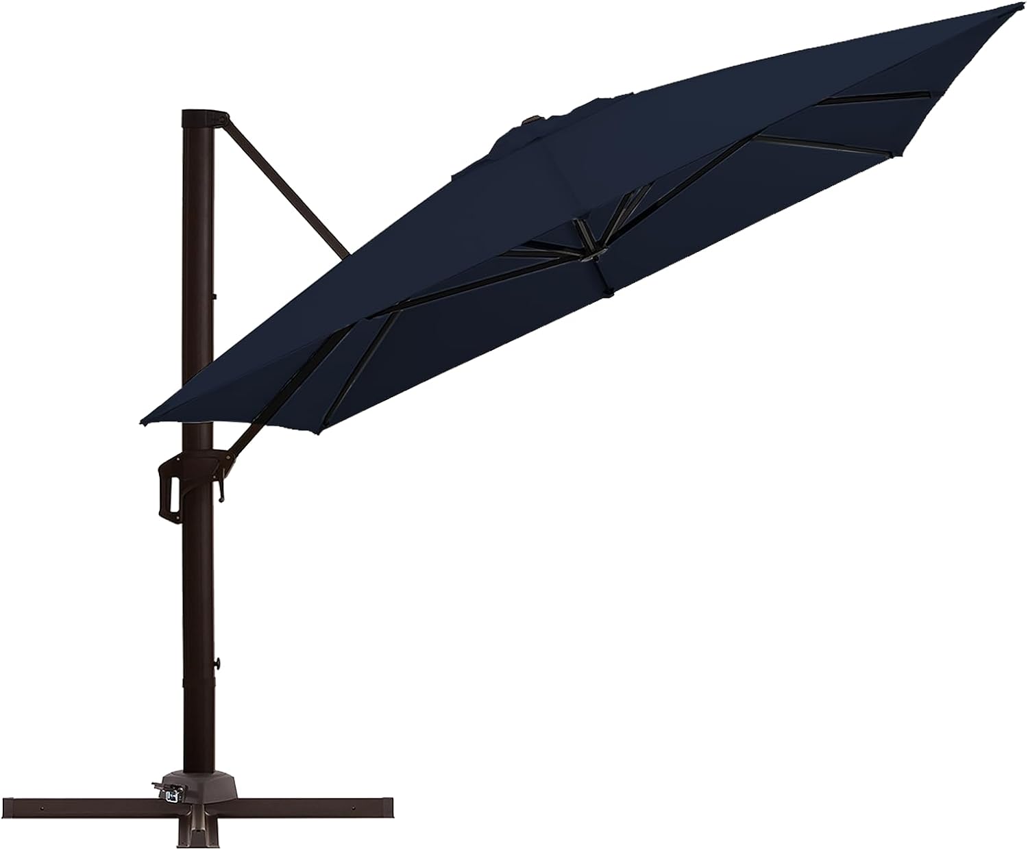 wikiwiki 10' X 13' Cantilever Patio Umbrella Outdoor Rectangle Large Offset Umbrella w/ 36 Month Fade Resistance Recycled Fabric, 6-Level 360Rotation Aluminum Pole for Deck Pool, Navy Blue