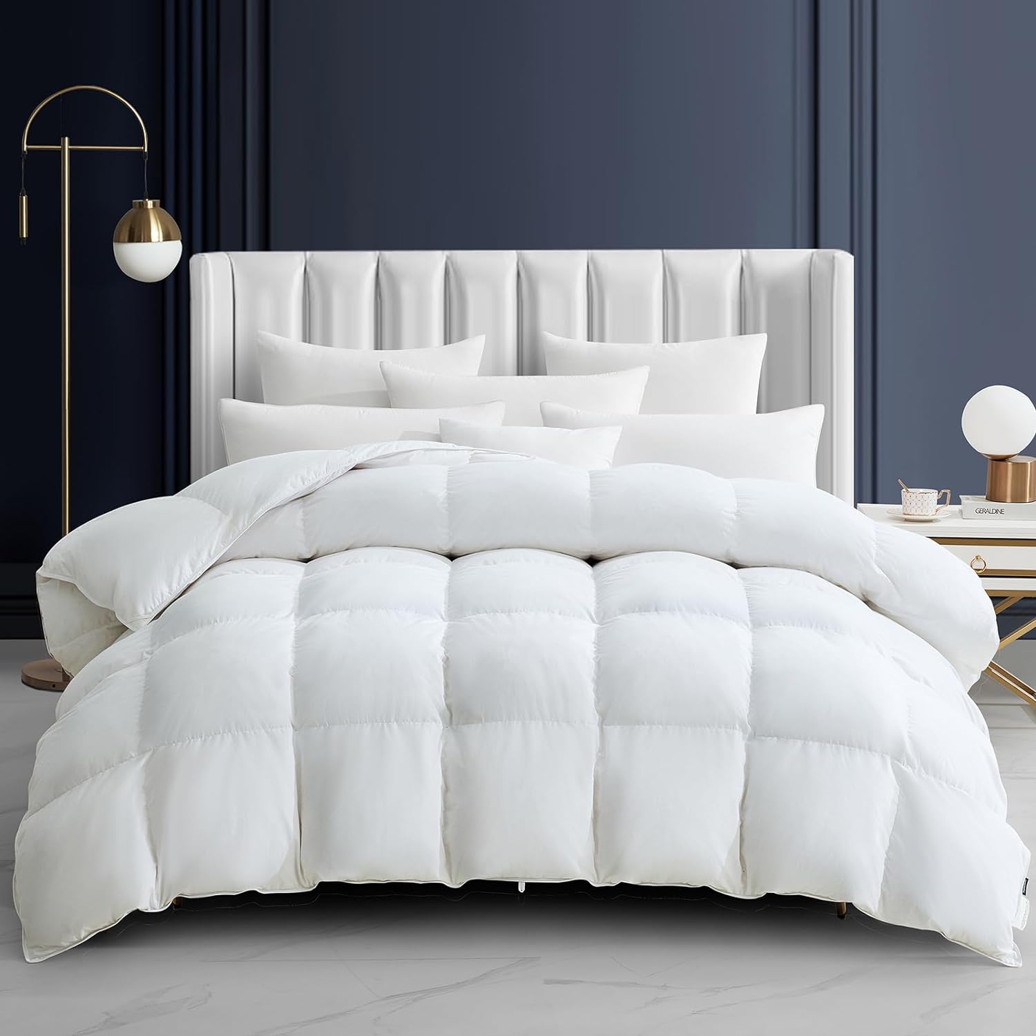 Maple&Stone Feather Down Comforter Queen Size All Season White Down Duvet Insert Ultra Soft 100% Cotton Cover Fluffy Queen Comforter 90 x 90 Inches