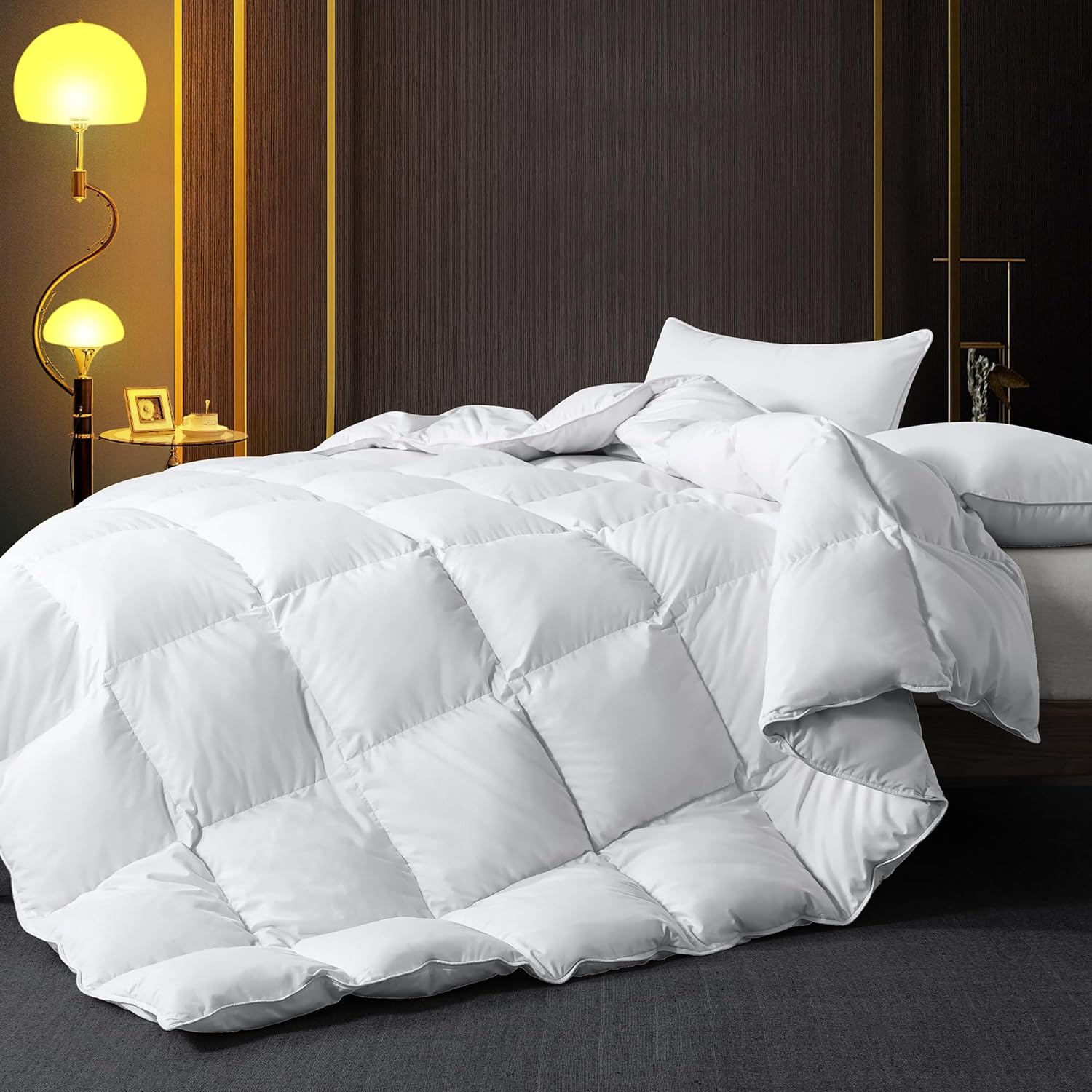 WhatsBedding Feather Comforter,Filled with Feather and Down, White Twin Size All Season Duvet Insert, Luxurious Hotel Bed Comforter,100% Cotton Cover, Medium Warmth with Corner Tabs,68x90 Inch