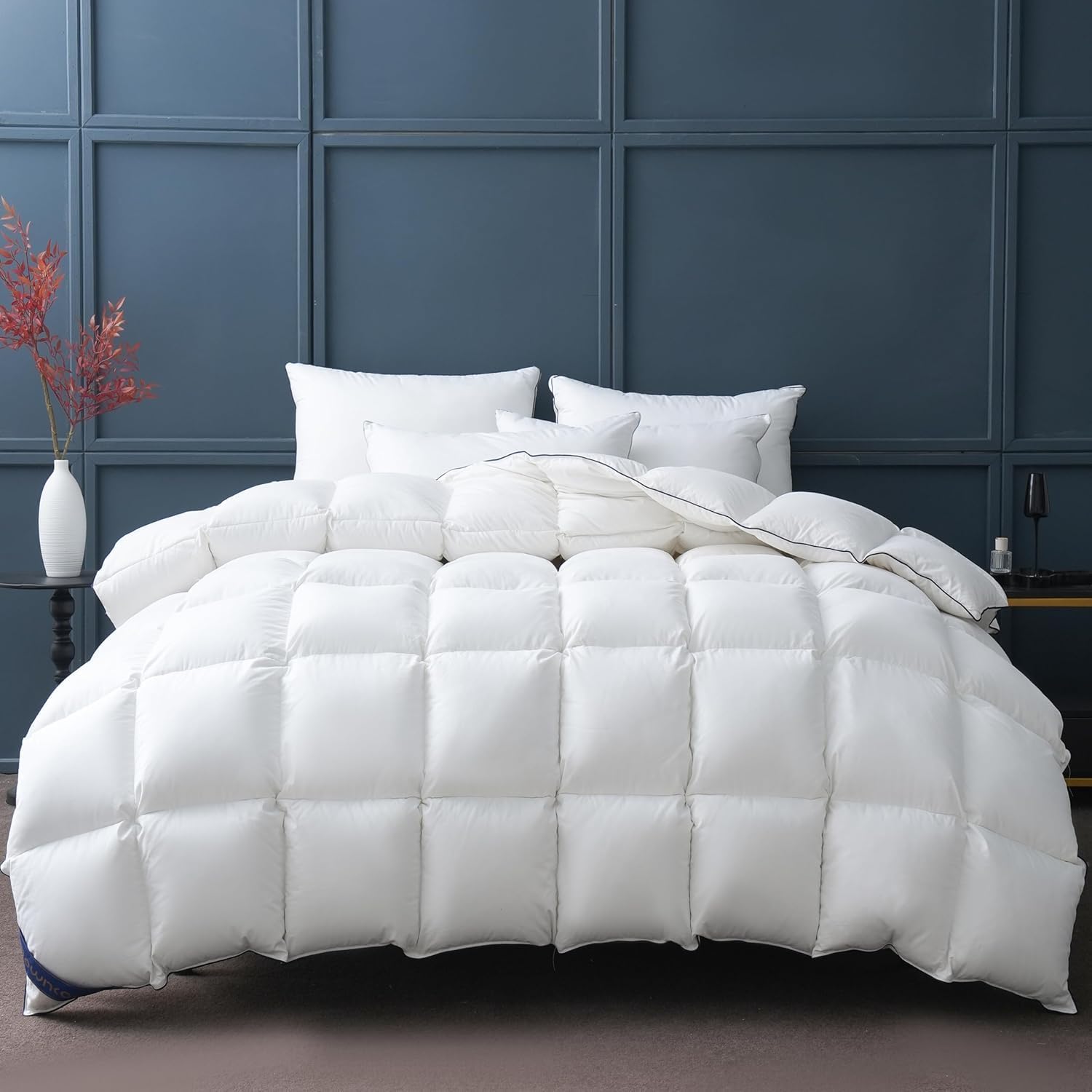 DOWNCOOL Goose Down Comforter Queen Size - 750 Fill Power Duvet Insert - Ultra Soft Hotel Collection Comforter - All Season White Queen Down Comforter - Queen 90 x 90 Inch