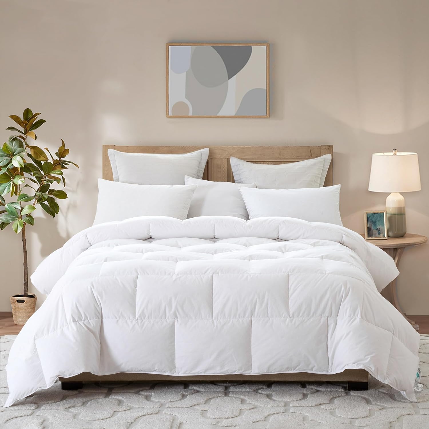 Luxury Canifolia King Size White Goose Feather Down Comforter,All Seasons Duvet Insert 600 Thread Count Soft 100% Organic Cotton Cover Down Proof,Medium Warmth Cozy Duvet with 8 Corner Tabs.