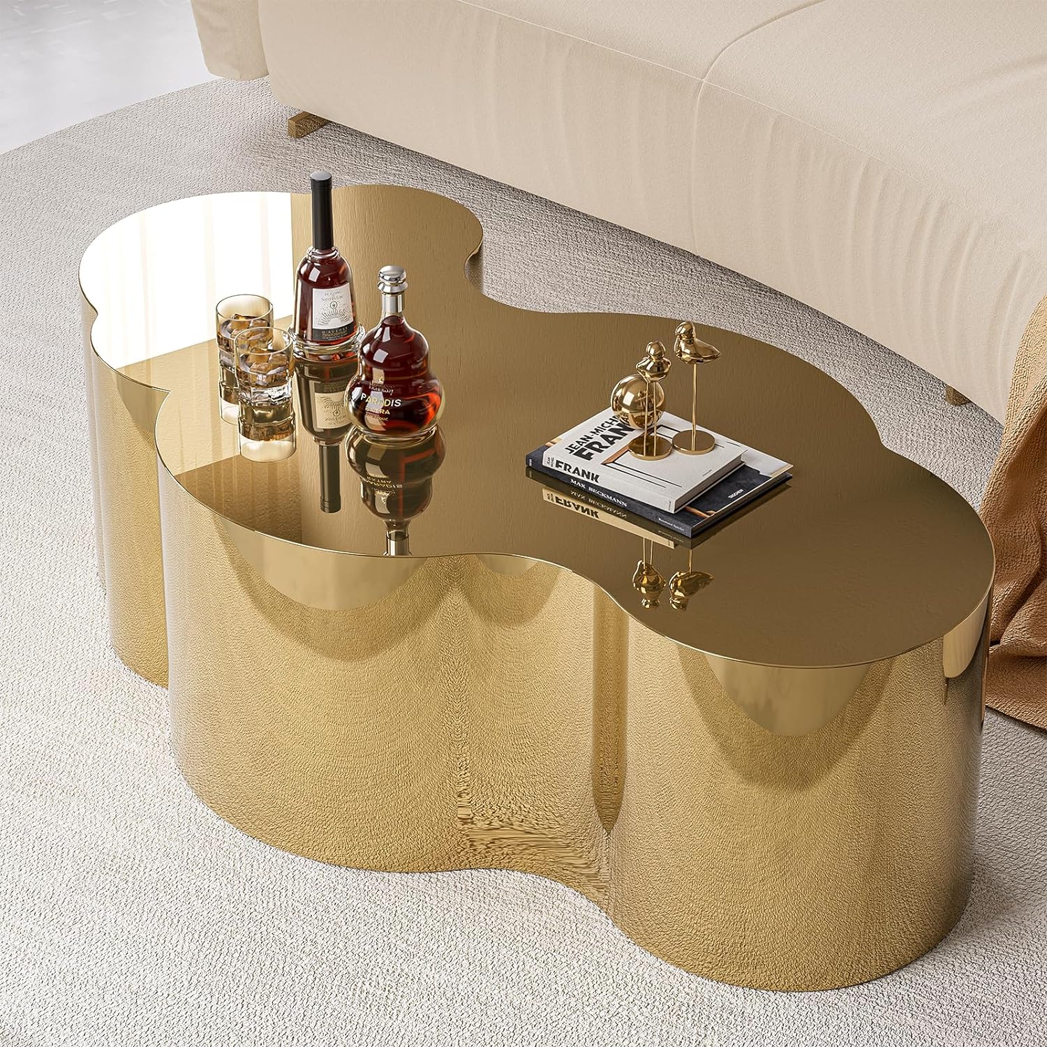 IKIFLY Modern Gold Stainless Coffee Table, Large Cloud Fashion Design Accent Table End Table for Living Room Bedroom