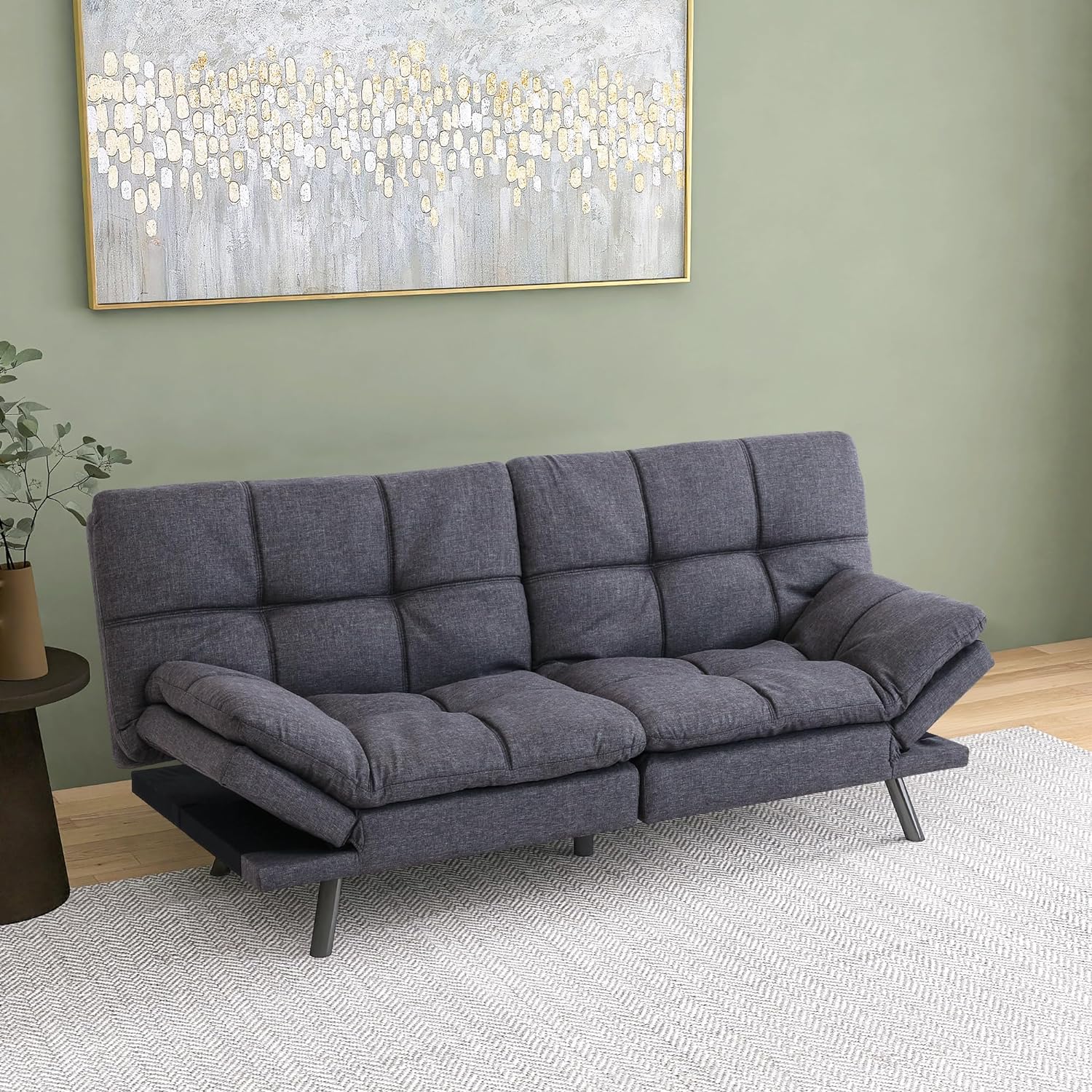 Futon Sofa Bed,Grey Fabric Futon Couch Small Lounger Sofa Foldable Loveseat with Armrests for Compact Living Spaces,Apartment,Dorm,Studio,Guest Room,Home Office