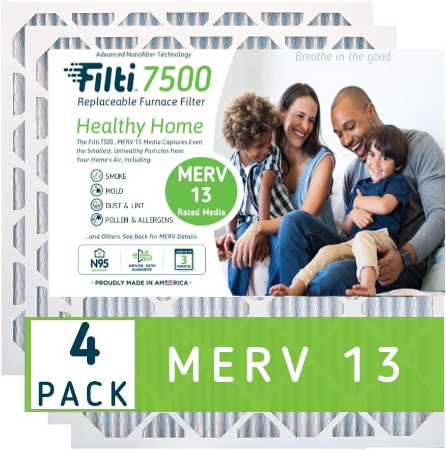 FILTI 12x12x1 Air Filter MERV 13 | Pleated Home Air Filter | HVAC AC Furnace Filter MADE IN USA (4 Pack)