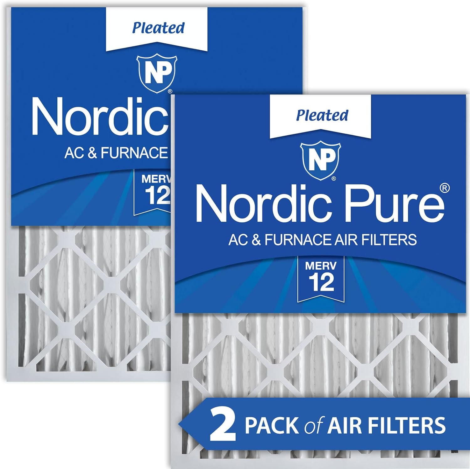 Nordic Pure 16x20x4 (15_1/2 x 19_1/2 x 3_5/8) Pleated MERV 12 Air Filters 2 Pack