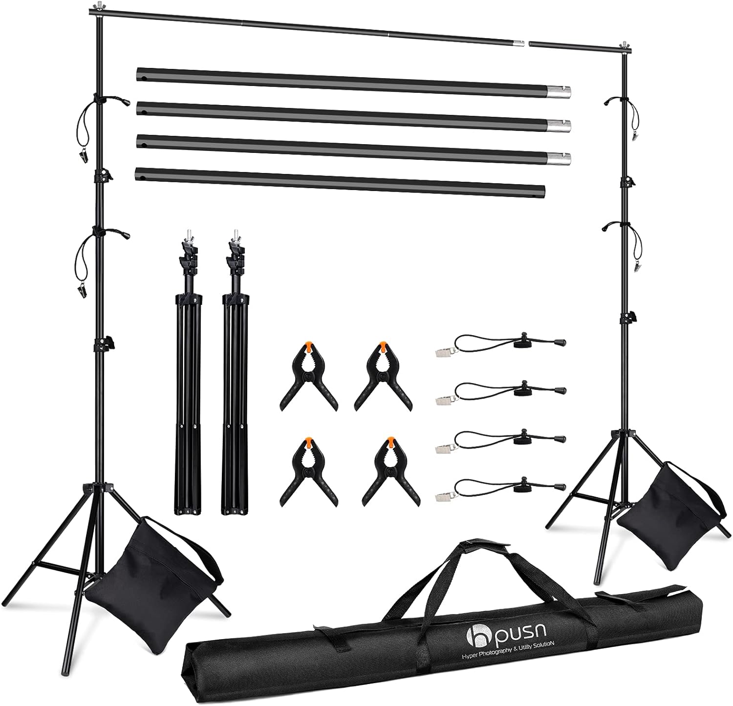 HPUSN Adjustable Backdrop Stand Kit 10ft: Photo Video Studio for Wedding Party Stage Decoration, Background Support System Kit for Photography with Clamp, Sand & Carry Bag