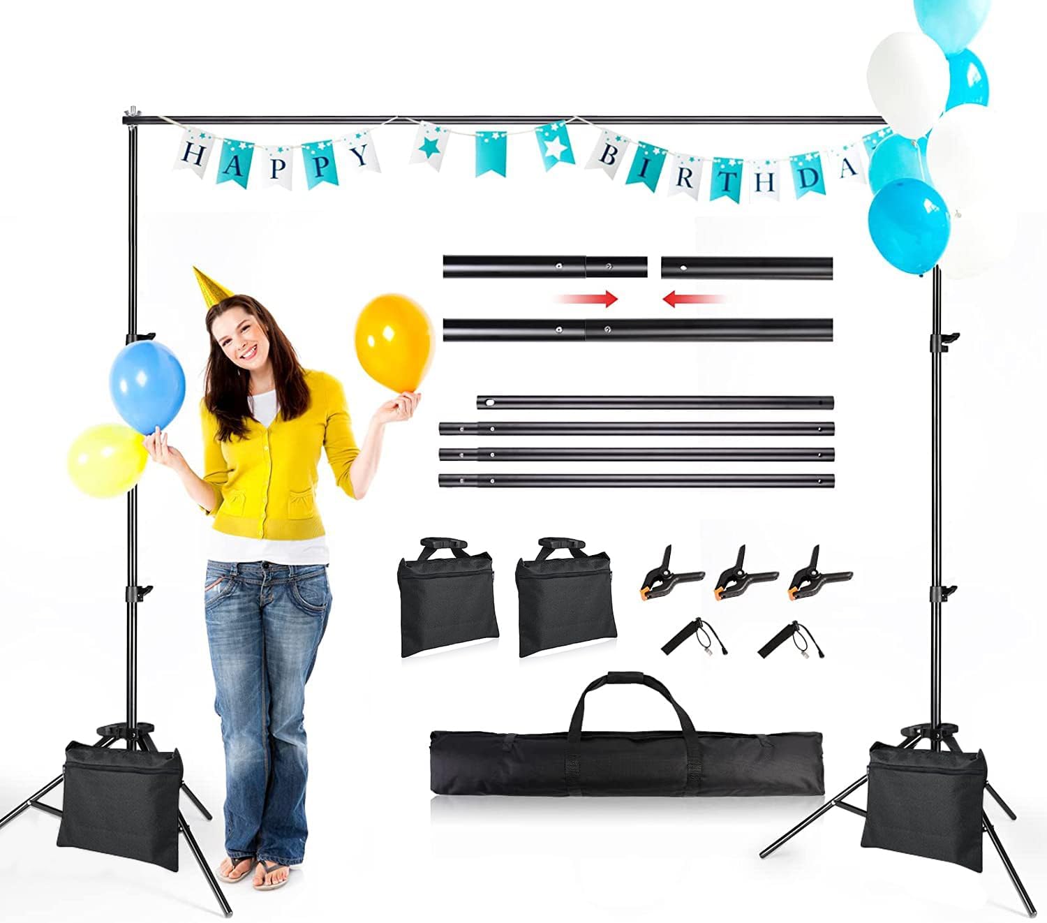 Backdrop Stand 6.5x10ft, Photo Video Studio Adjustable Backdrop Stand for Parties, Wedding, Photography, Advertising Display