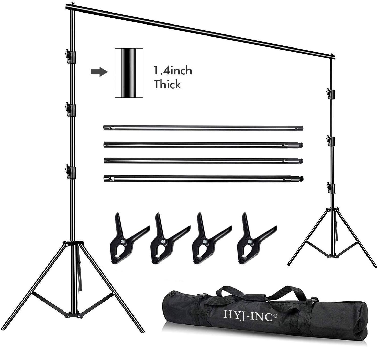 10 x 10Ft Photo Video Studio Heavy Duty Adjustable Muslin Backdrop Stand Background Support System Kit for Photography with Carrying Bag4 Pcs Spring Clamps