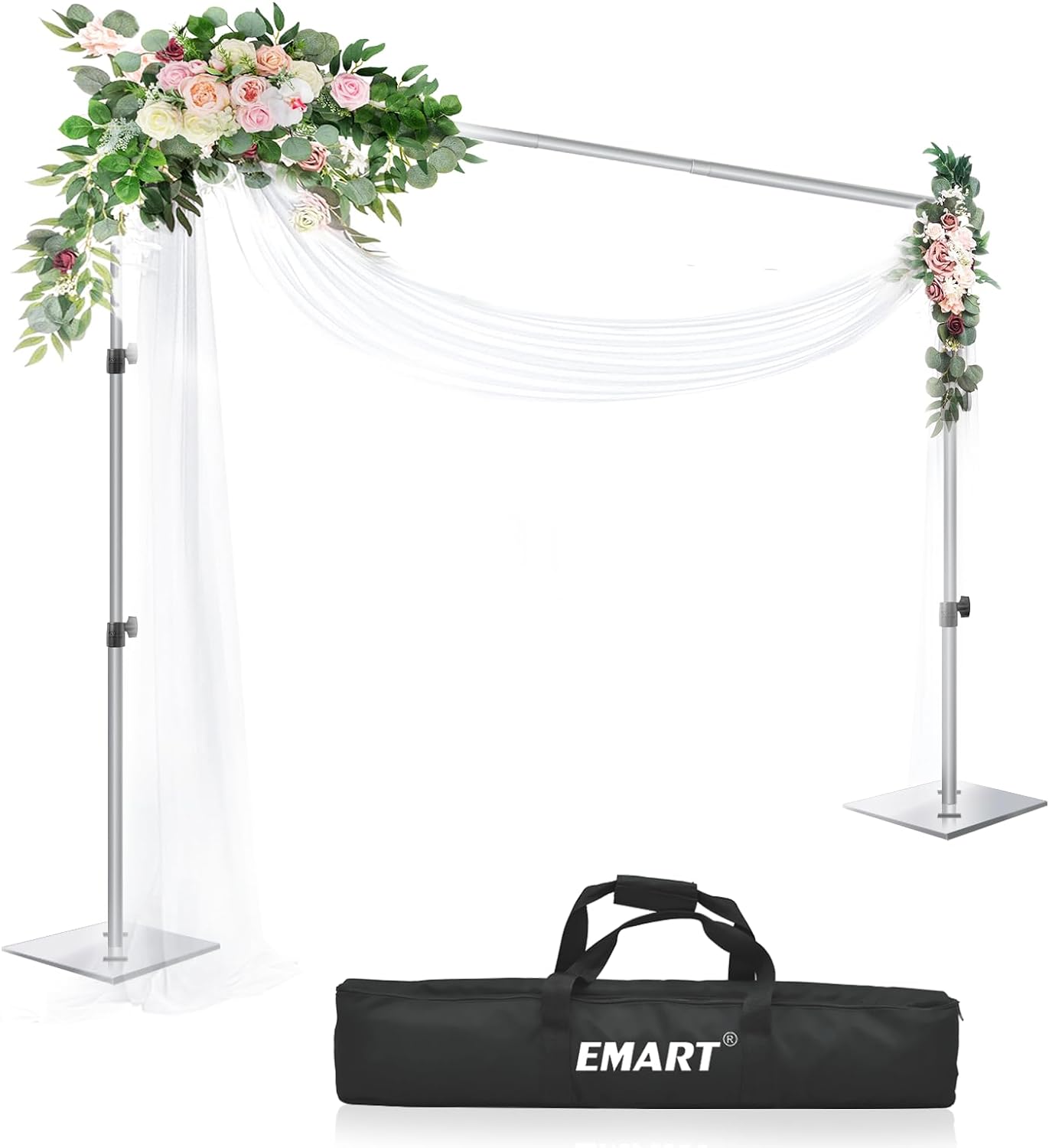 EMART Heavy Duty Backdrop Stand 6.5x10ft(HxW) Adjustable Background Support System Kit with Steel Base for Photography, Photo Backdrop Stand for Parties Birthday Video Studio - Sliver