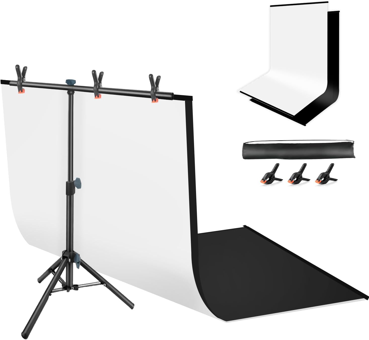 Product Photography Backdrops Stand Kit: 31x59in White Backdrop Background Black Backdrop Background with 26x29in Small T-Shape Backdrop Stand Tabletop Photo Shoot for Jewelry Small Product