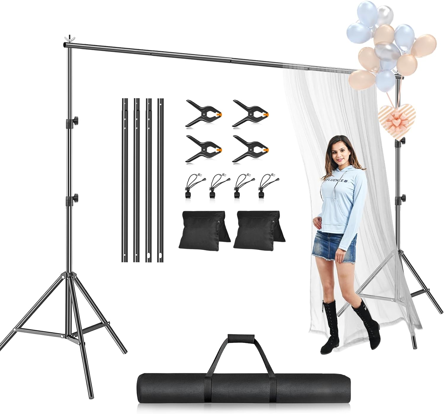 EMART Photo Backdrop Stand Kit, 10 x 7.8 ft (H X W) Adjustable Photography Background Stand Support System for Video Studio Photo Booth, Back Drop Holder Frame Stand