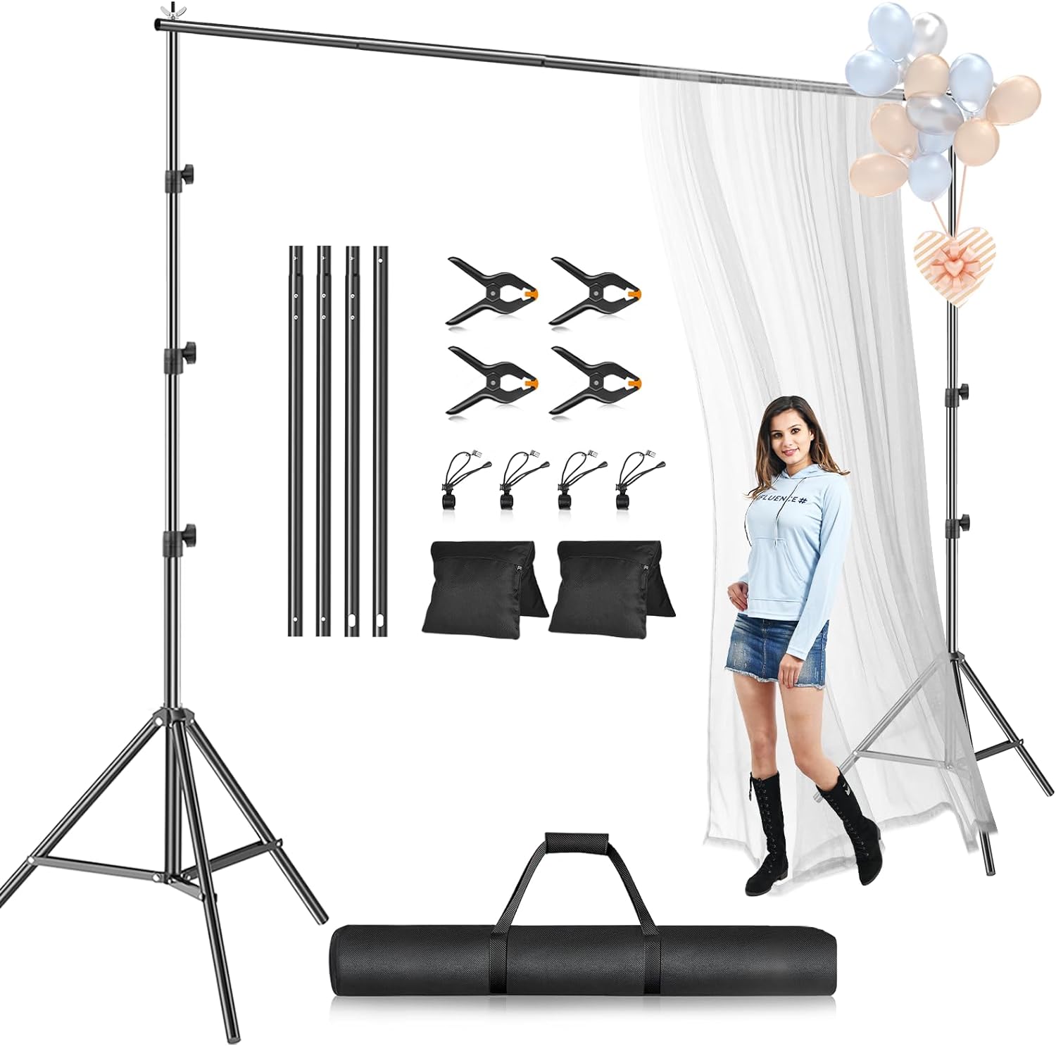 EMART Photo Backdrop Stand Kit, 10 x 10 ft (H X W) Adjustable Photography Background Stand Support System for Video Studio Photo Booth, Back Drop Holder Frame Stand