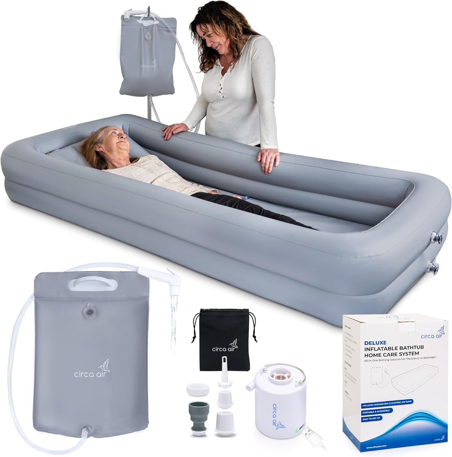 Circa Air Portable Bath Tubs Adults - Medical Inflatable Tub for Bedridden, Handicap, Elderly, Disabled Patients, Collapsible Bathtub System for Elderly Care, Full Bodywash & Hair Washing in Bed