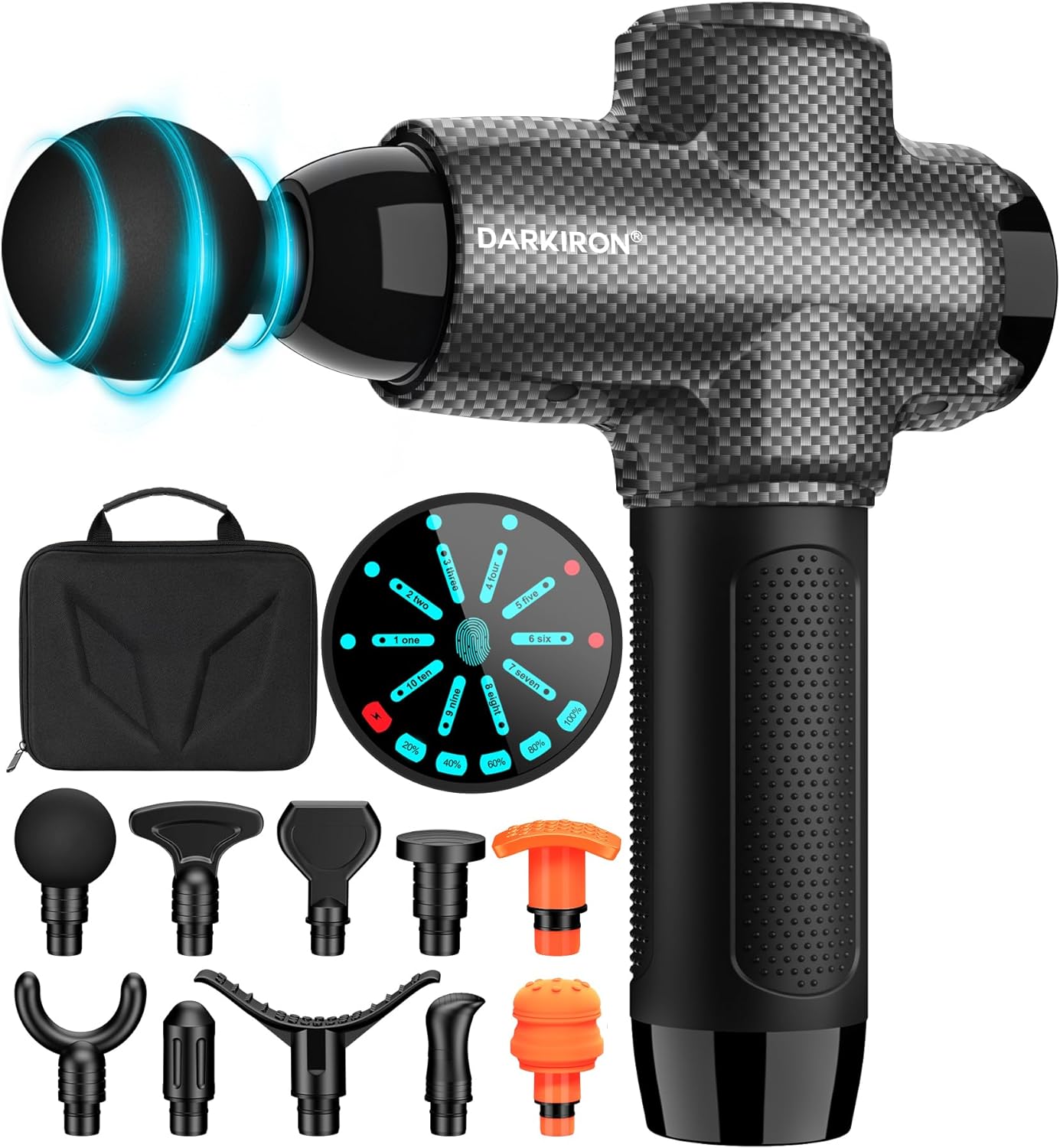 10-Speed Percussion Muscle Massage Gun Deep Tissue for Athletes - with 15 Massage Heads, Carbon Black