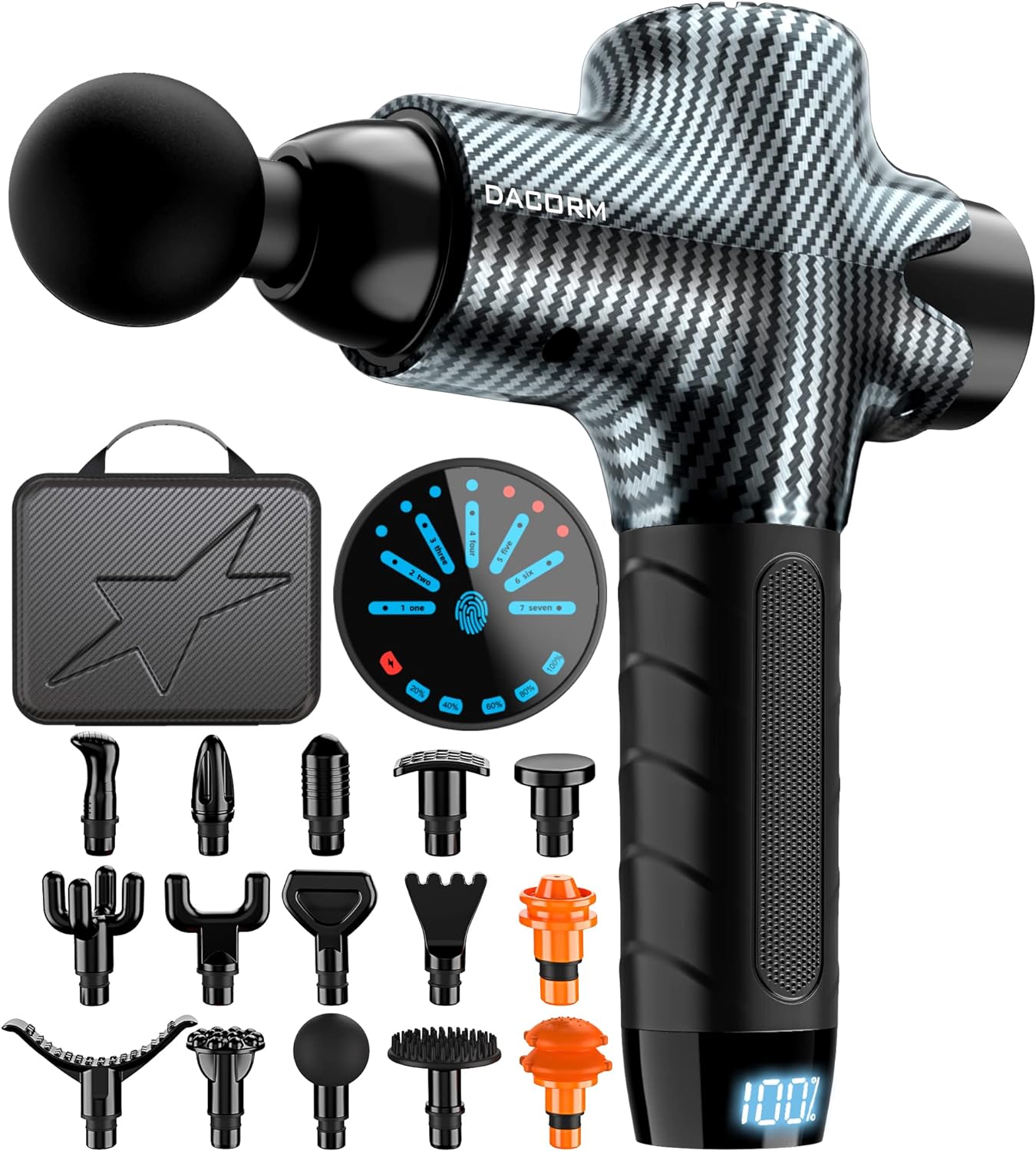 DACORM Massage Gun, Muscle Massage Gun Deep Tissue for Athletes, Portable Percussion Massager for Pain Relief - with 15 Massage Heads, Carbon