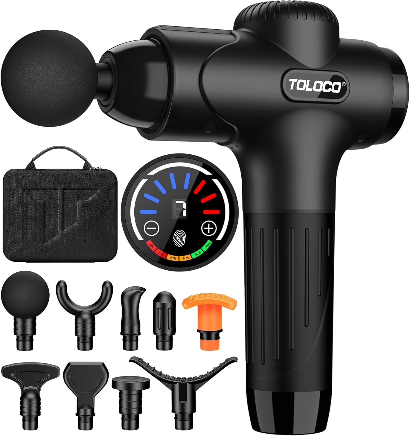 TOLOCO Massage Gun, Muscle Massage Gun Deep Tissue, Percussion Massage Gun with 9 Replacement Heads, Super Quiet Portable Electric Massager for Athletes, Treatment, Relax, Black