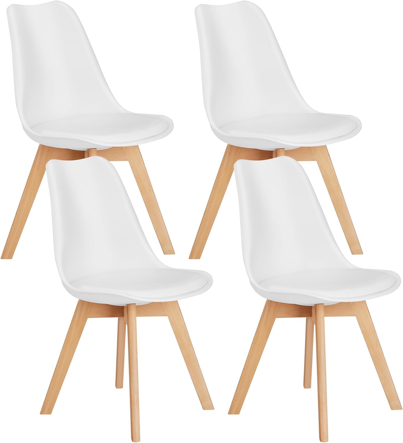 edx Dining Chairs Set of 4, Mid Century Modern White Dining Room Kitchen Chairs with PU Leather Cushion and Wood Legs for Home, Living Room, Bedroom, Lounge