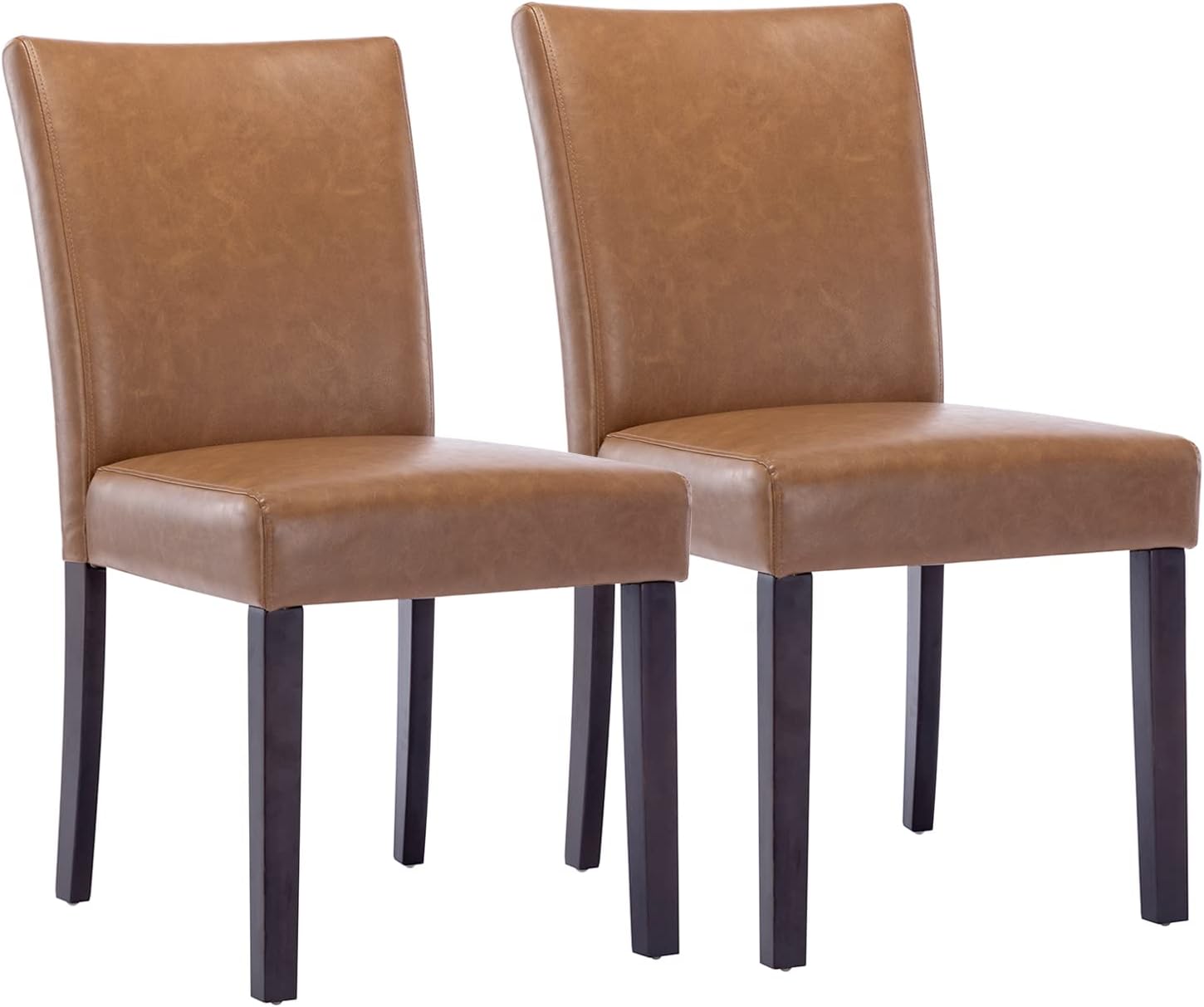 Watson & Whitely Upholstered Kitchen & Dining Room Chairs with Low Back, Faux Leather Armless Dining Chairs with Solid Wood Legs, Set of 2, Saddle Brown