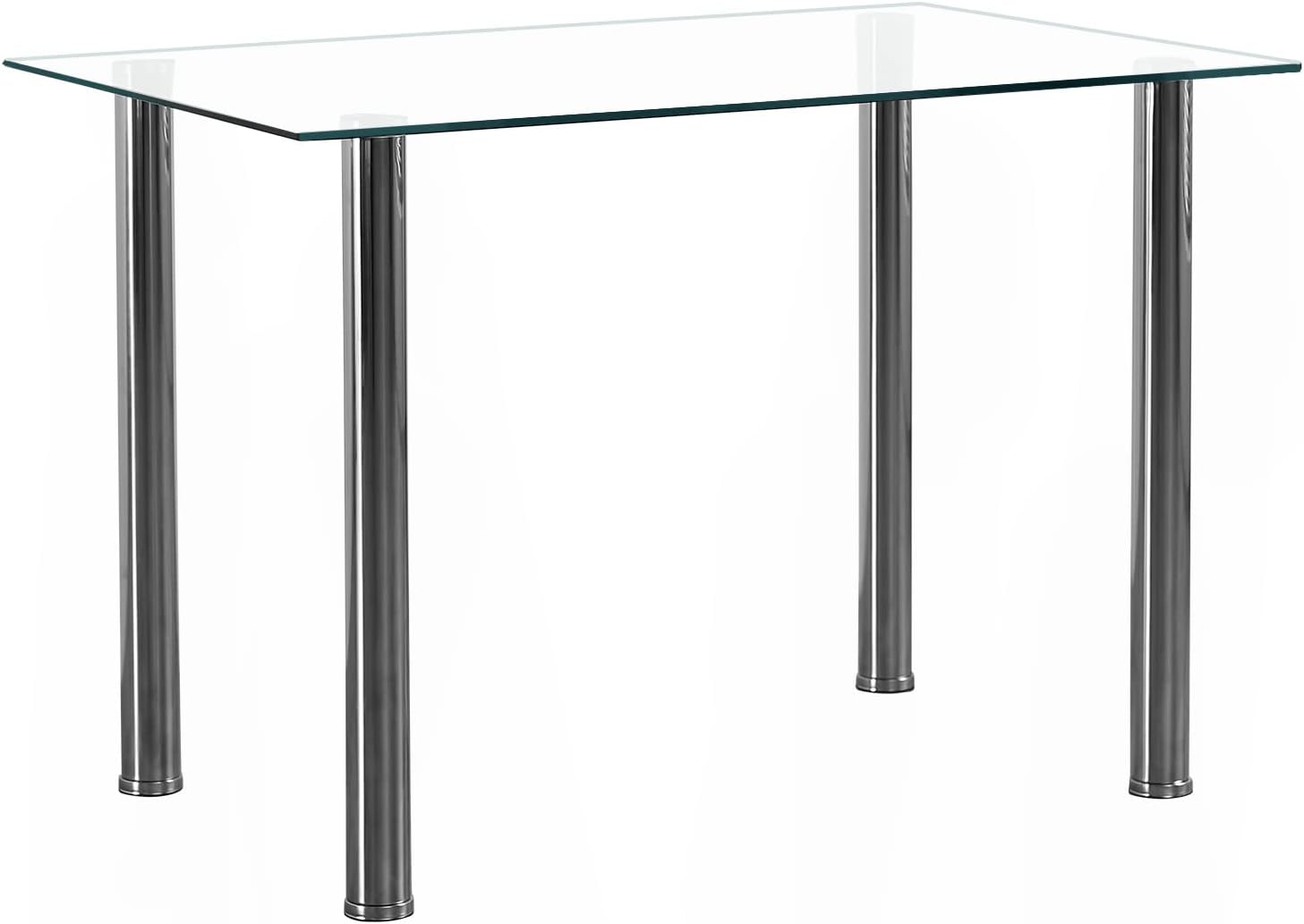 Karl home Modern Tempered Glass Dining Table, Kitchen & Dining Room Glass Tables with 4 Heavy-Duty Metal Legs, 200lbs Capacity, 43.3 L x 27.6 W x 28.9 H (Glass)