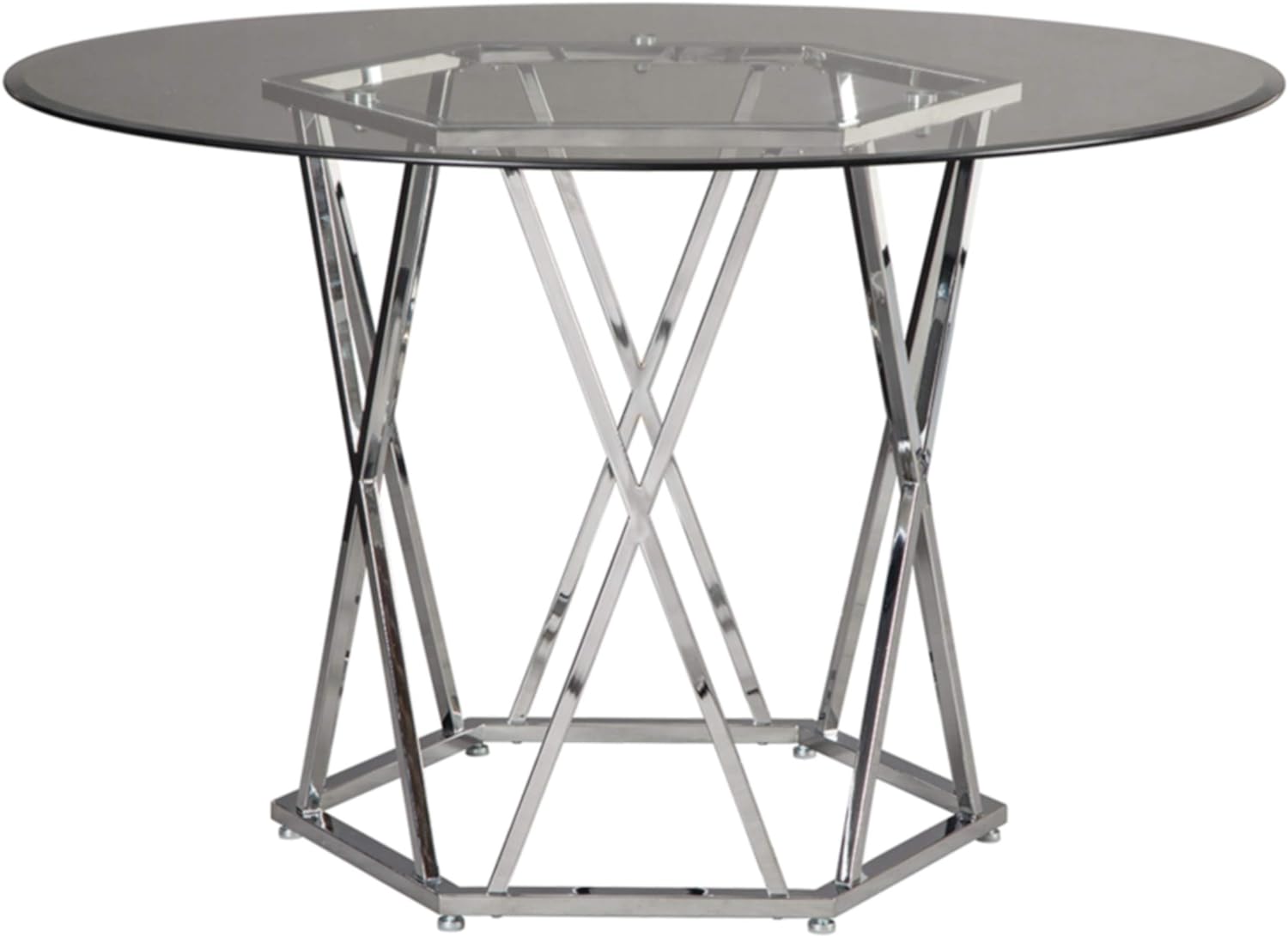 Signature Design by Ashley Madanere Round Contemporary Dining Room Table, Chrome Finish