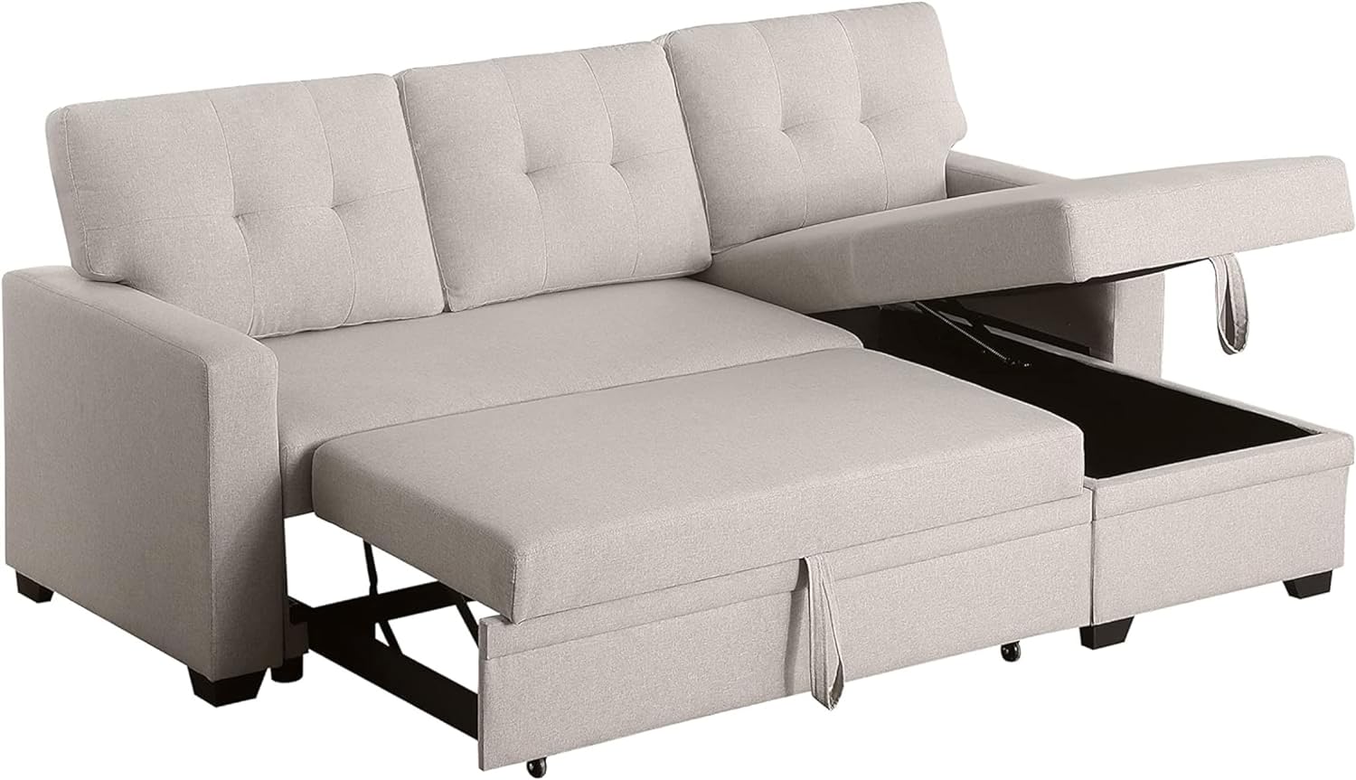 Devion Furniture Contemporary Reversible Sectional Sleeper Sectional Sofa with Storage Chaise in Beige Fabric