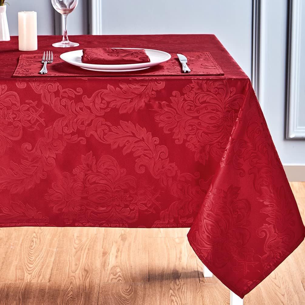 Rectangle Table Cloth, Waterproof Wrinkle Resistant Washable Jacquard Polyester Oblong Rectangular Tablecloth, Fabric Table Cover Kitchen Dining Dinner (52x70 Inch, 4-6 Seats, Red)