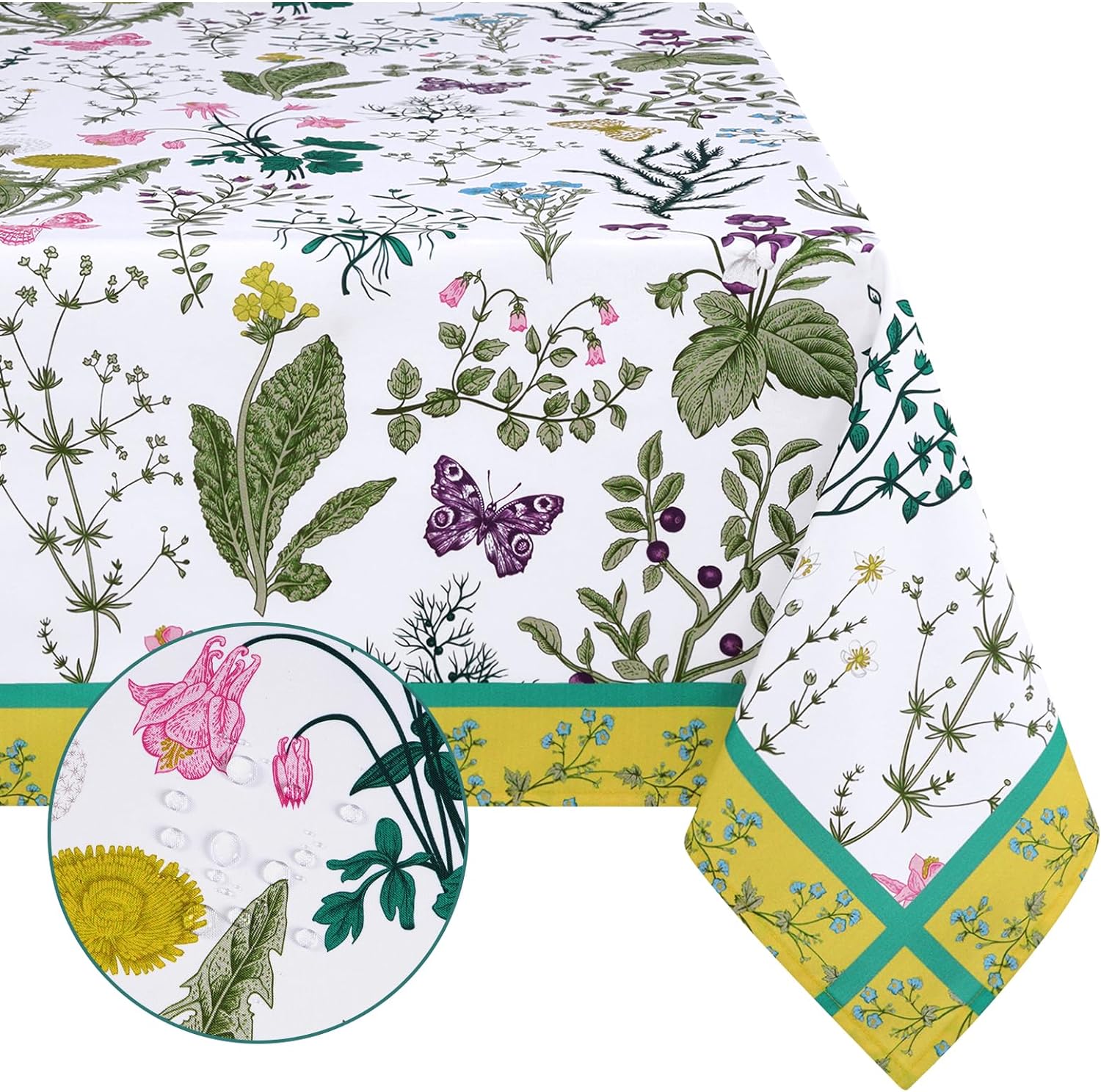 BLEUM CADE Floral Table Cloth 60 x 84 Inch, Waterproof Wild Flowers Tablecloths Rectangular, Washable Pastoral Table Cover Spillproof Spring Summer Table Cloths Cover for Picnic, Indoor Outdoor Dining