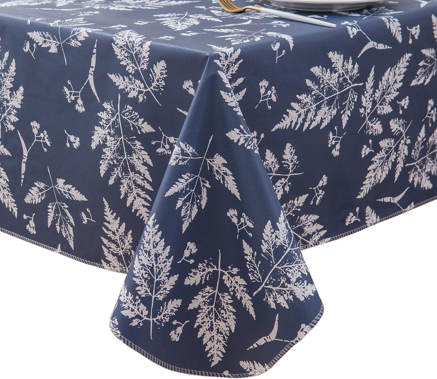 Vinyl Tablecloth with Flannel Backed Waterproof Oil-Proof PVC Table Cloth Stain-Resistant Wipeable Easy Care Table Cover for Indoor and Outdoor (Blue, 60 x 84 Inch Rectangle)