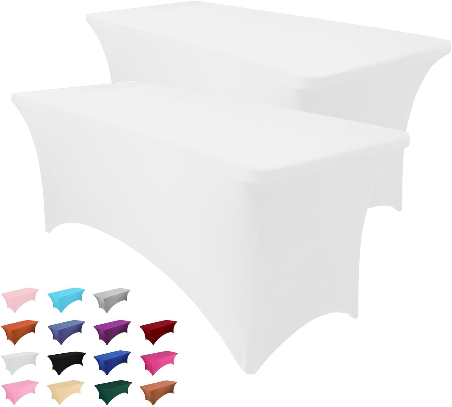 2 Pack 6FT Table Cloth for Rectangle Table White Tablecloth Rectangular Fitted Stretch Spandex Table Covers 6 ft for Birthday, Cocktail, Wedding, Banquet Easter Party