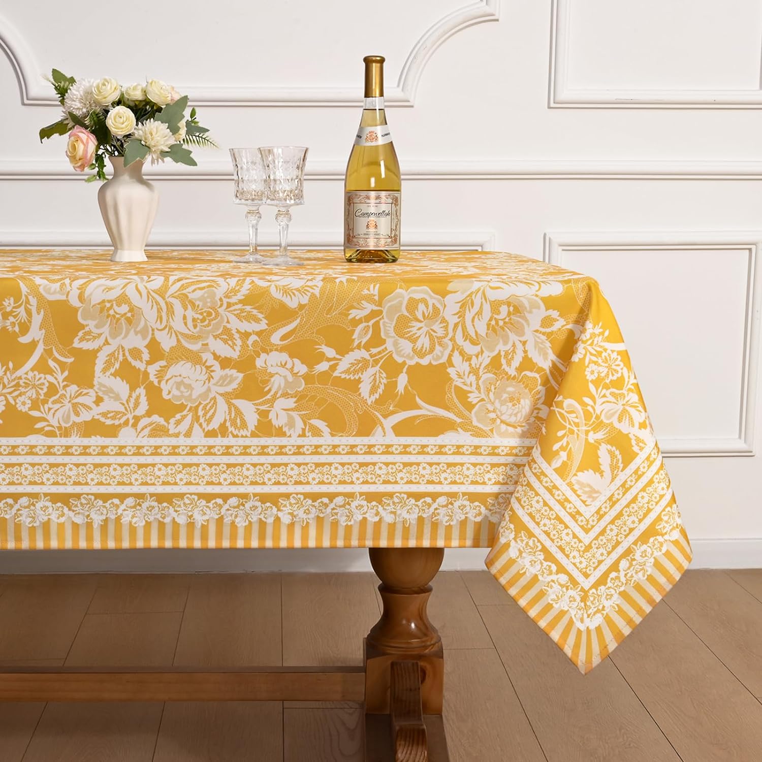 Alishomtll Provence Table Cloth Rectangle Table 55x86, Spring Yellow Tablecloths Rectangular Waterproof, Washable Floral Tablecloth Heavy Duty for Indoor and Outdoor Table Decor