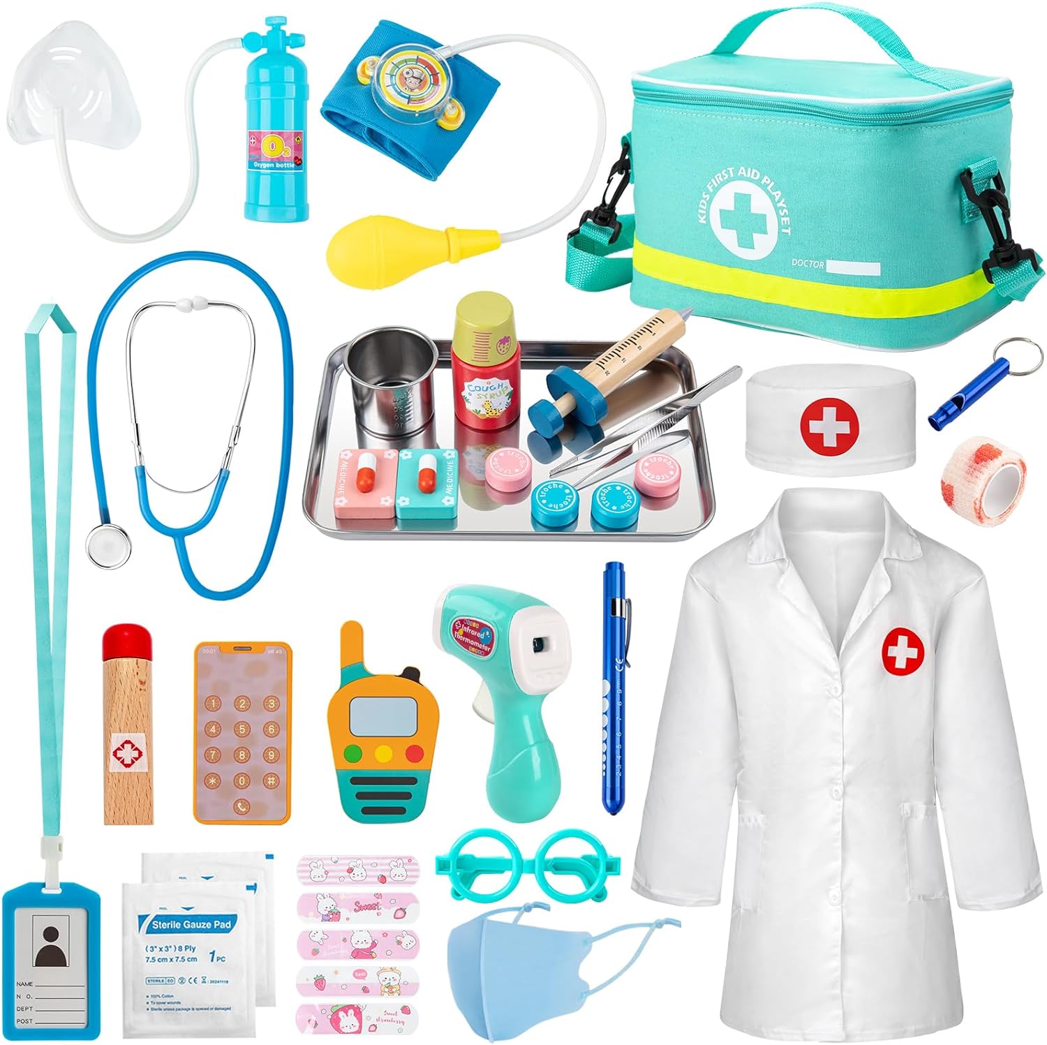 Sundaymot Doctor Kit for Kids, 34 Pcs Pretend Playset for Toddlers, Doctor kit for Toddlers 3-5, with Medical Bag, Stethoscope and Other Accessories, for Boys and Girls Fun Role Playing Game