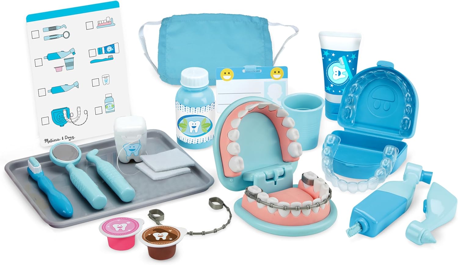 Melissa & Doug Super Smile Dentist Kit With Pretend Play Set of Teeth And Dental Accessories (25 Toy Pieces) - Pretend Dentist Play Set, Dentist Toy, Dentist Kit For Kids Ages 3 