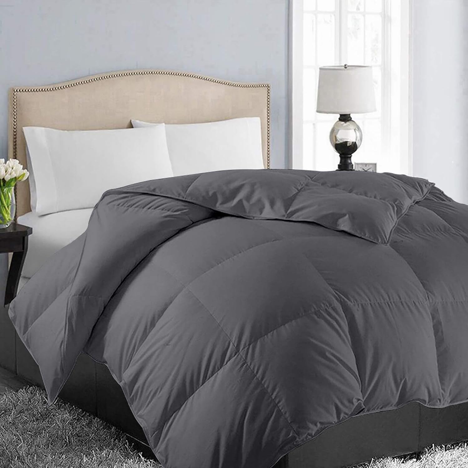 EASELAND All Season Twin/Twin XL Size Soft Quilted Down Alternative Comforter Reversible Duvet Insert with Corner Tabs,Winter Summer Warm Fluffy,Dark Grey,64x88 inches