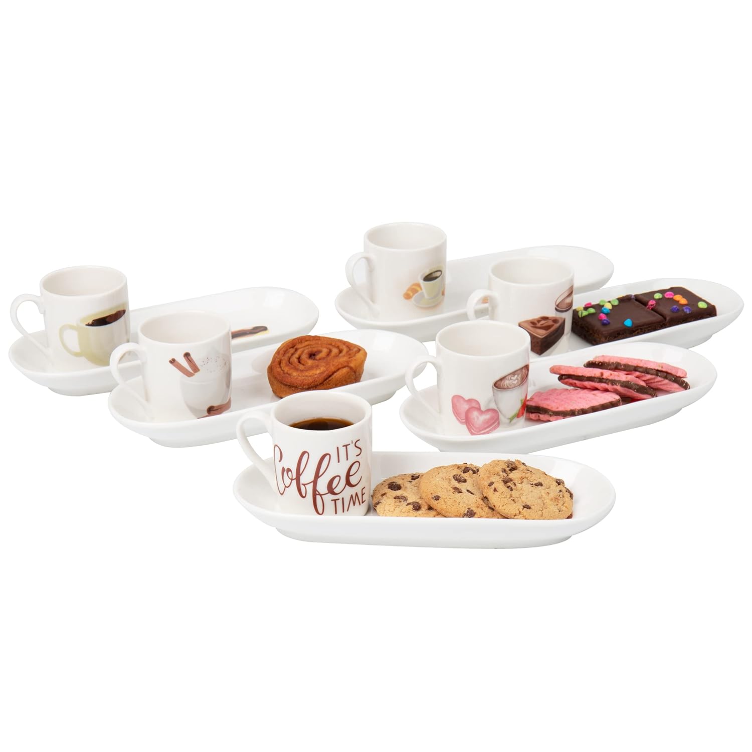 Cappuccino Cup and Tray Set, Whimsical Dessert Designs, Serveware, Ceramic, Set of 6