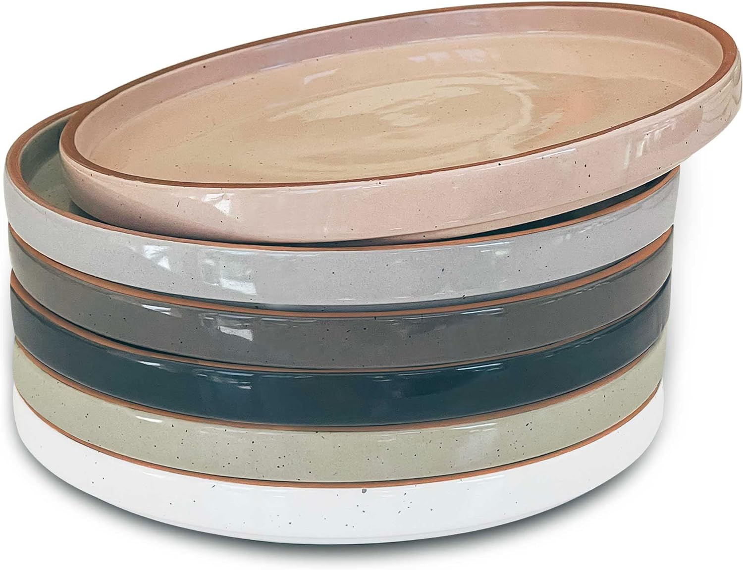 Mora Ceramic Flat Plates Set of 6-8 in - The Dessert, Salad, Appetizer, Small Lunch, etc. Microwave, Oven, and Dishwasher Safe, Scratch Resistant. Kitchen Porcelain Dish - Assorted Neutrals