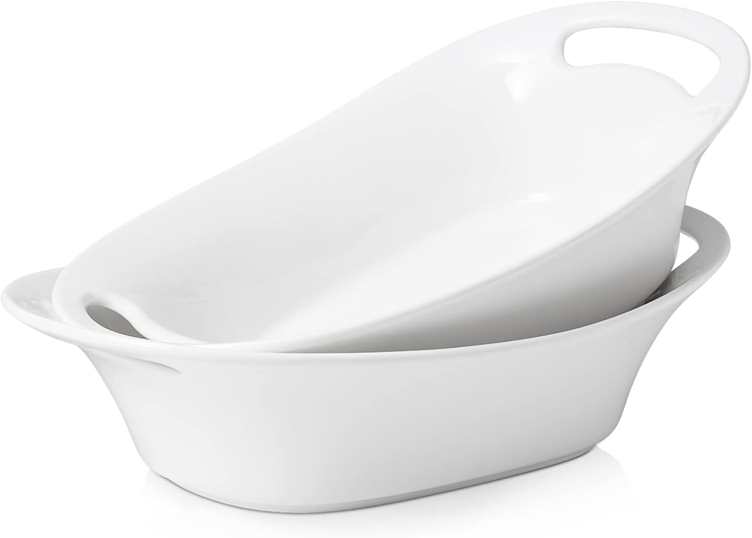 DOWAN Large Serving Bowls with Handles, 2 Quarts Oval Serving Platter for Turkey, Fruit Salad Serving Dishes for Entertaining, Porcelain Pasta Bowls for Valentine' Day, Parties, Set of 2, White